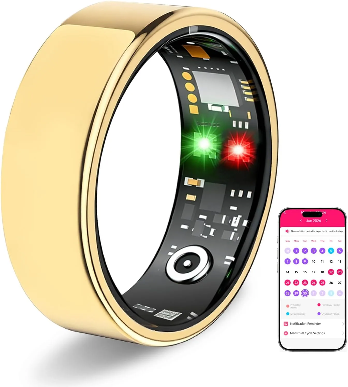 Smart Ring for Women Men, Health Tracking Ring No APP Fee (Gold,8)