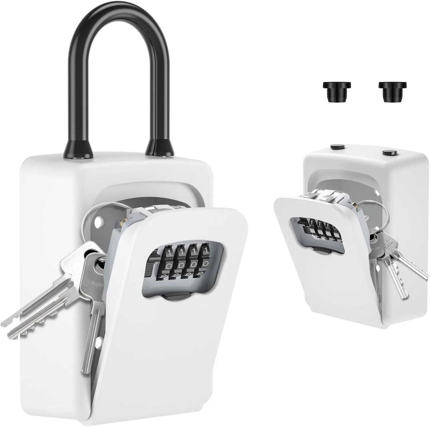 Portable Key Lock Box, Upgrade Clearly Visible Numbers, Lock Box Wall Mounted for House Key, 5 Key Capacity, Weatherproof Resettable Code (White, 1)