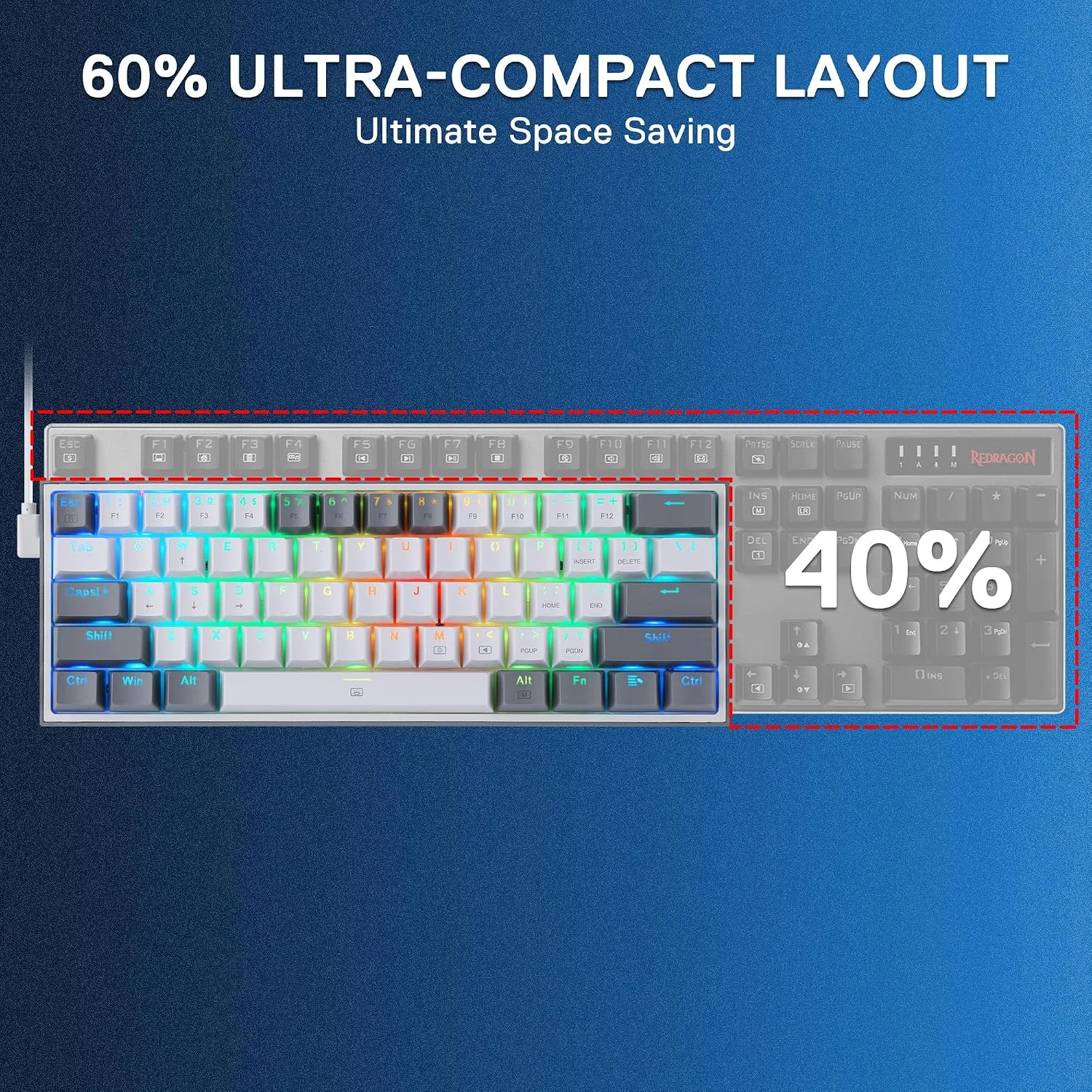 Redragon CB201 Gaming Keyboard & Mouse Combo, 61 Keys K617 Wired RGB Gaming Keyboard and 8000 DPI Wired M612 Gaming Mouse Bundle, White