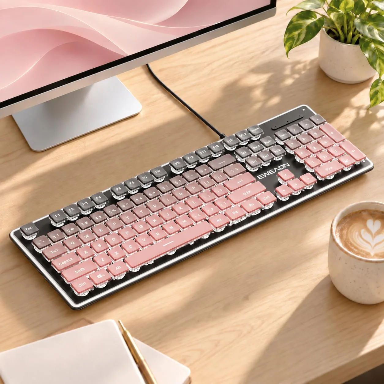 Wired Keyboard with RGB Backlit, Never Fade, Soft Click Typing, Black&Pink