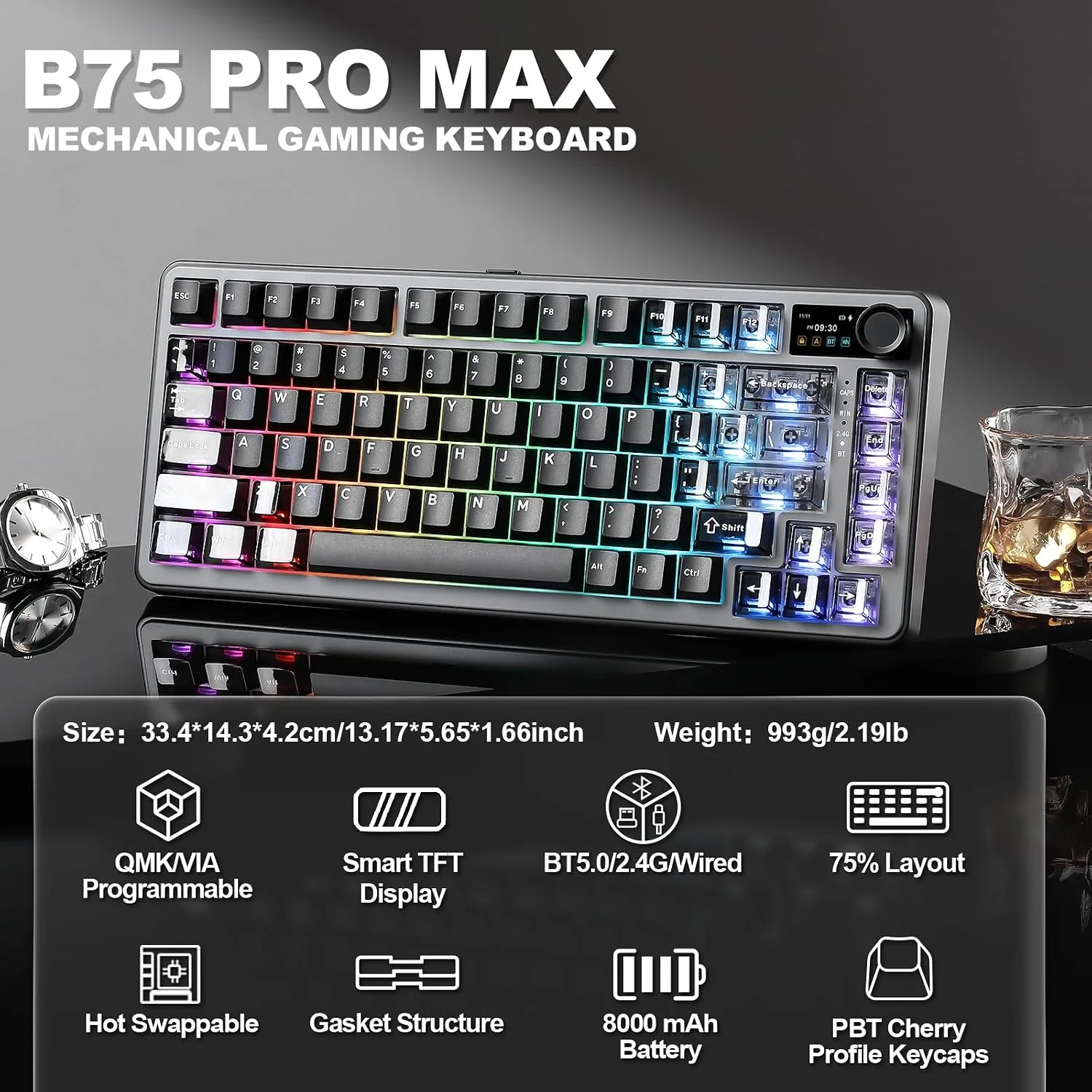YUNZII B75 PRO MAX QMK/VIA Wireless Mechanical Keyboard