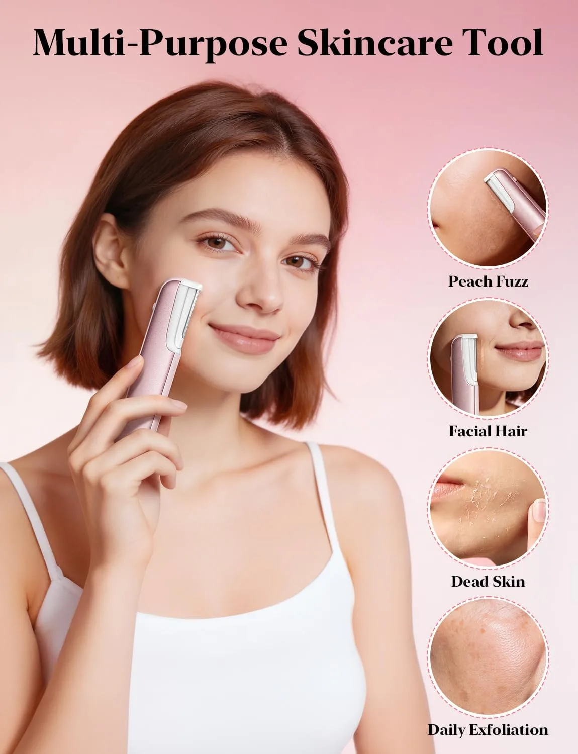 WLU Dermaplane Razor for Women Face, Dermaplaning Tool for Face Pure Pink