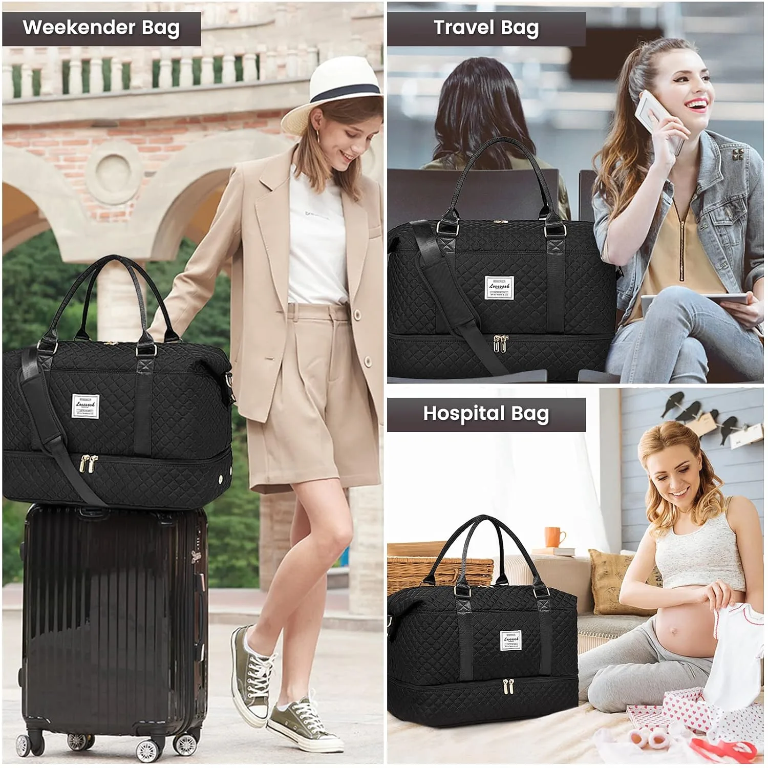 LOVEVOOK Travel Duffle Bag,Weekender Bags for Women with Shoe Compartment