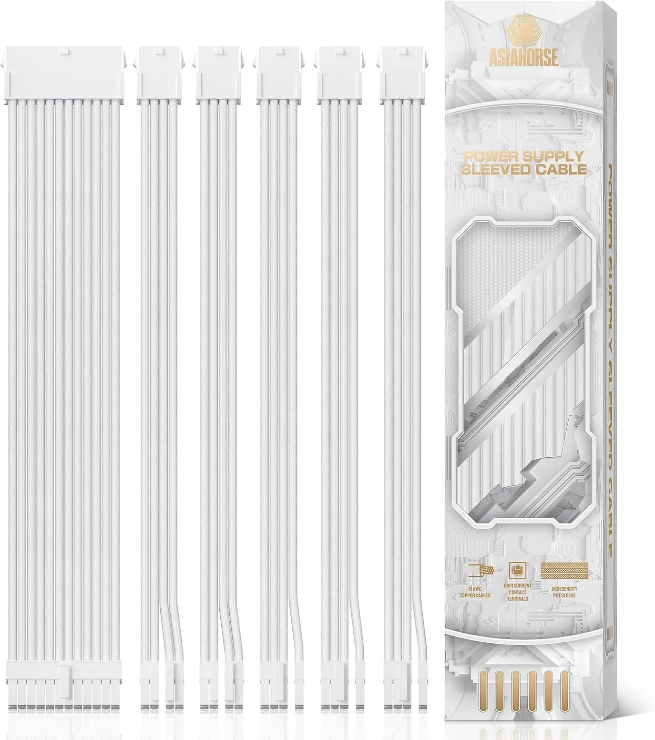 Kit de extensión de cables para fuente de poder AsiaHorse 16 AWG 30 cm blanco 1x24Pin/2x4+4 EPS/3x6+2 PCI-E