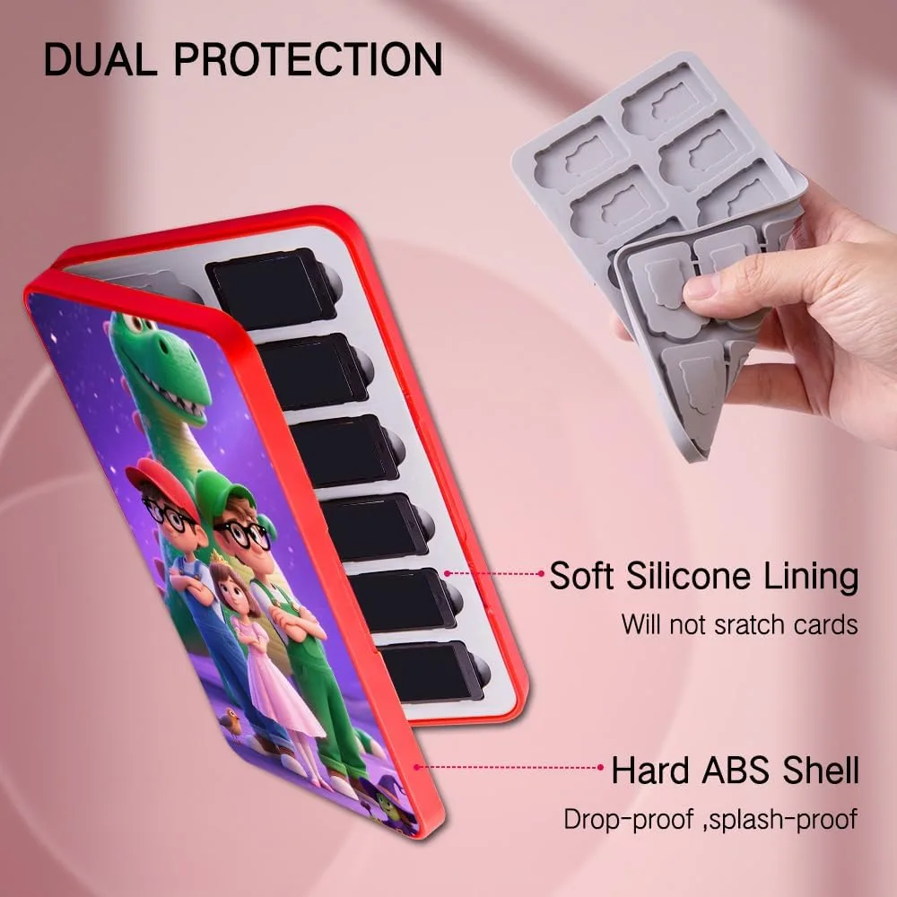 PERFECTSIGHT Cute Switch Game Card Case for Nintendo Switch 2 2025 / Lite/ OLED, 24 Game Holder Cartridge Case for Game Cards and 48 SD Cards, Kawaii Portable Compact Storage Box, Bros