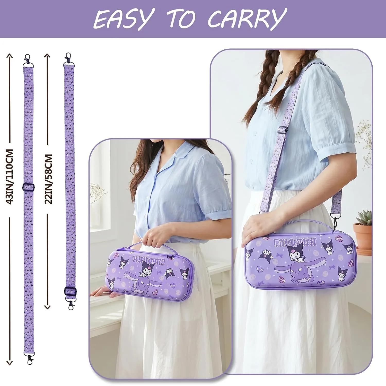 TIKOdirect Carrying Case for Switch 2, Cute Portable Bag Accessories with Soft Protective Case, Screen Protectors and Thumb Grip caps, Game Card Case 7in1, Purple