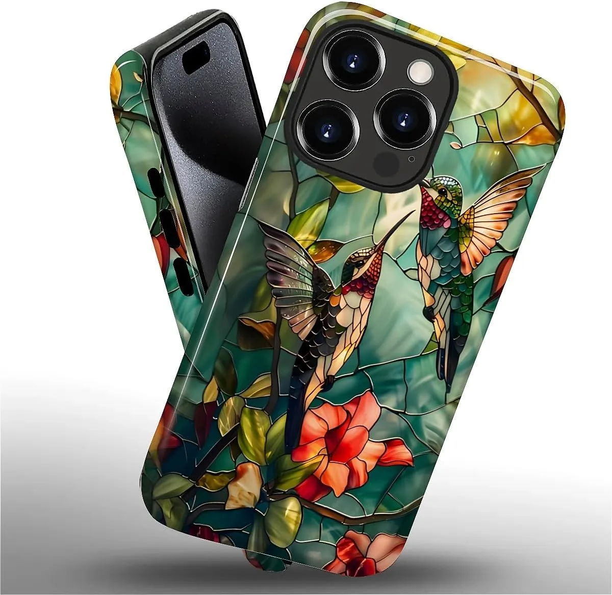 DAIZAG Case for iPhone 15 Pro,Mixed 2 Layer Design Shockproof Soft TPU Ddouble Protection Phone Case for iPhone 15 Pro-Gorgeous Hummingbird