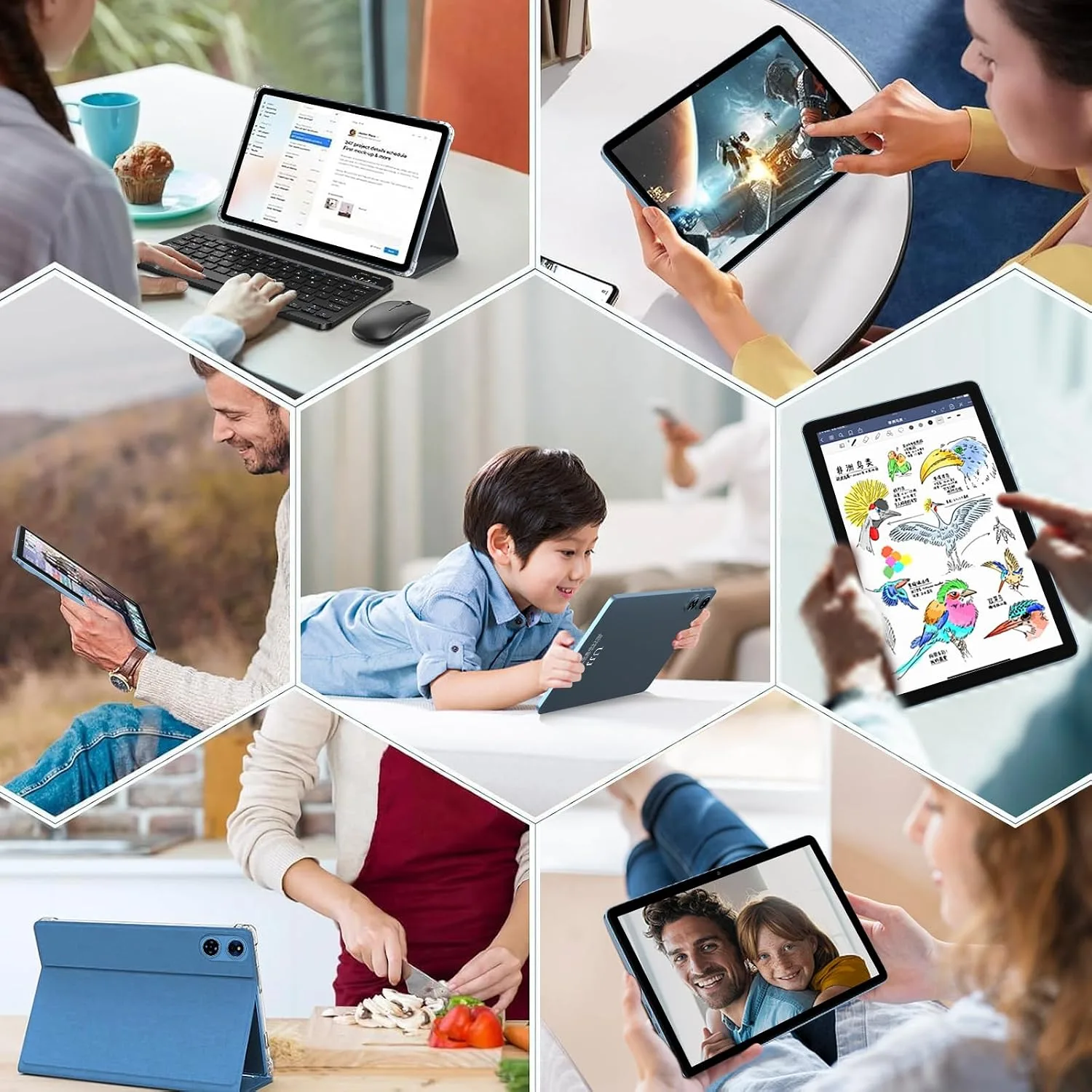 Android Tablet 10 Inch 22GB RAM 128GB ROM 1TB, Android 14 Tablet with Keyboard Mouse, Octa-Core, 8000mAh Battery, HD IPS Display, 5G WiFi, BT 5.0, GPS, Widevine L1, Split Screen - Metal Blue