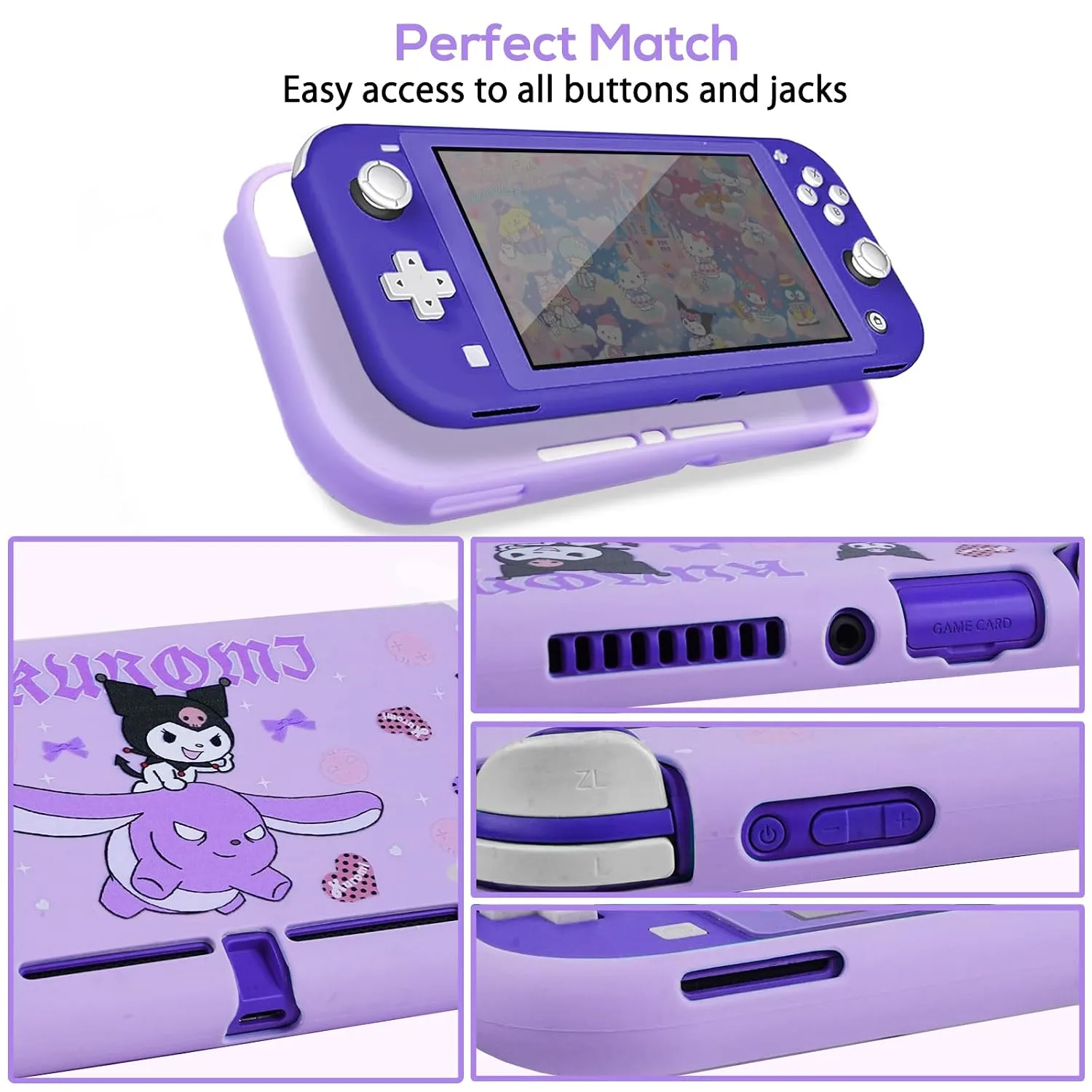 TIKOdirect Carrying Case for Switch Lite, Pretty Shockproof Portable Travel Bag with Soft Protective Case, Screen Protectors, Cute Thumb Grips Caps and Game Card Shell, Purple