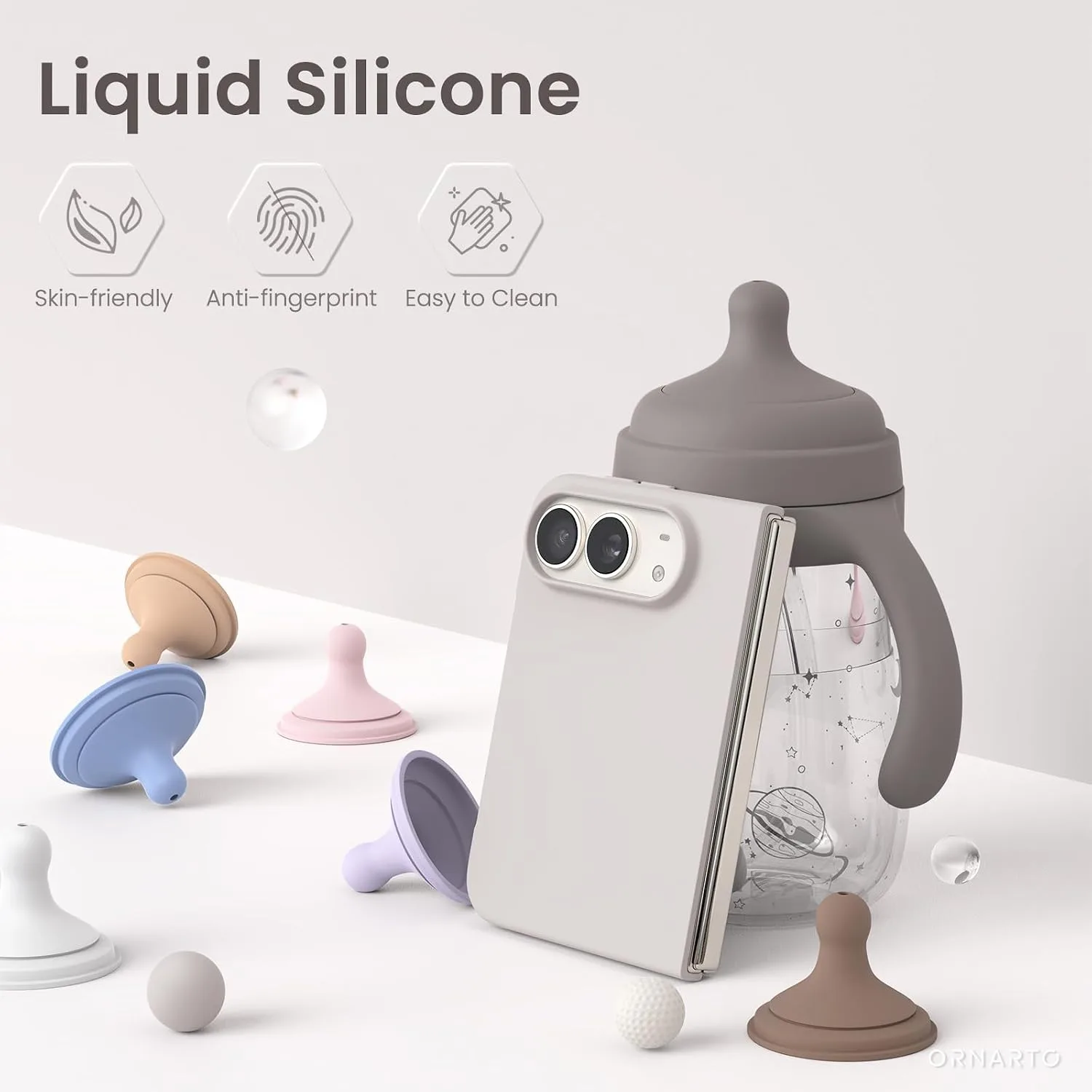 ORNARTO for iPhone Duo Case,Magnetic Slim Liquid Silicone,Stone Gray