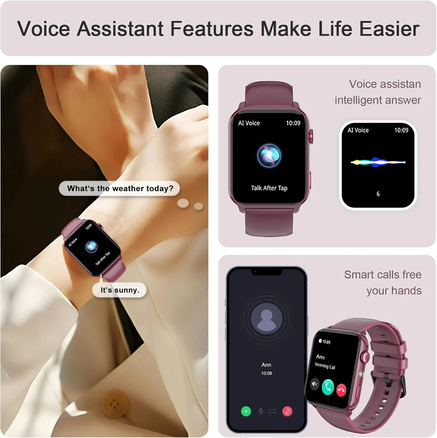 Smart Watch for Men Women, 1.91" HD Fitness Tracker with Bluetooth Calls, 32 FT Waterproof, 24/7 Heart Rate/Sleep Monitor, 120+ Sport Modes, Pedometer, Calories, Smartwatch for Android iOS (Purple)