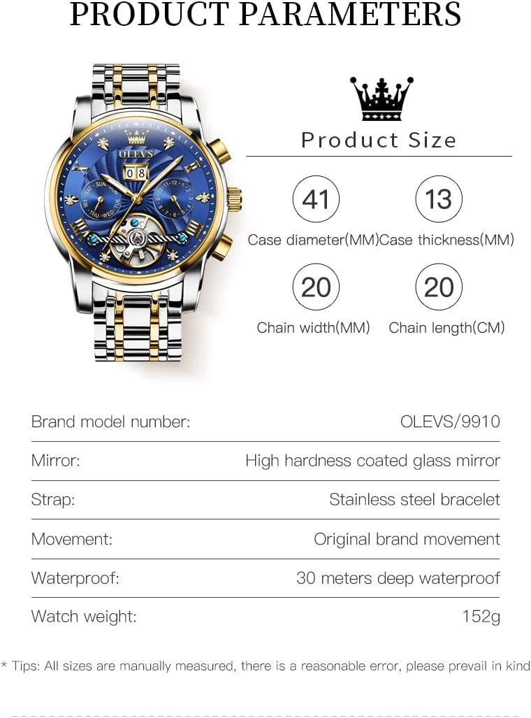OLEVS Automatic Gold Watches for Men Luxury Classic Stainless Steel