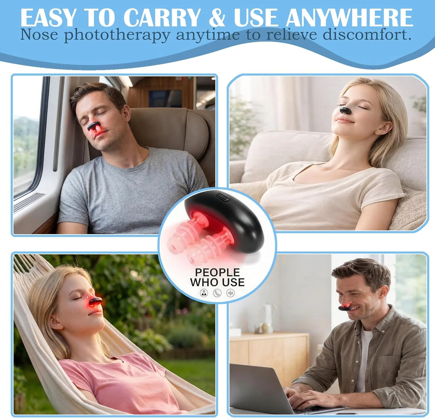 Red Light Nasal Therapy Device, 660nm Nose Light for Sinus Comfort, Helps Relieve Nasal Congestion, Dry Nose & Allergy Discomfort, Portable for Home & Travel
