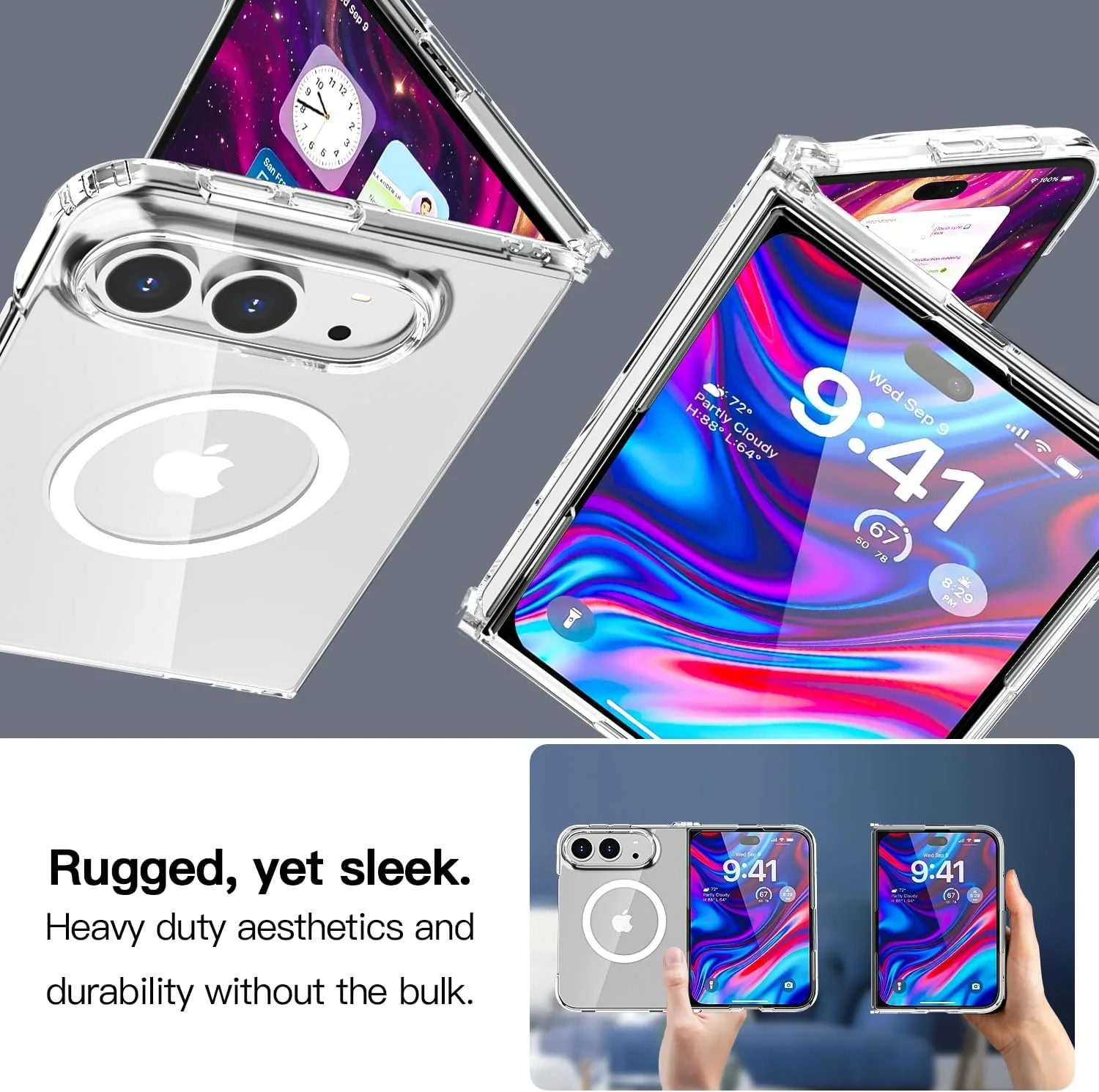 AICase for iPhone Duo Case Clear,Compatible MagSafe Fold Phone Cover