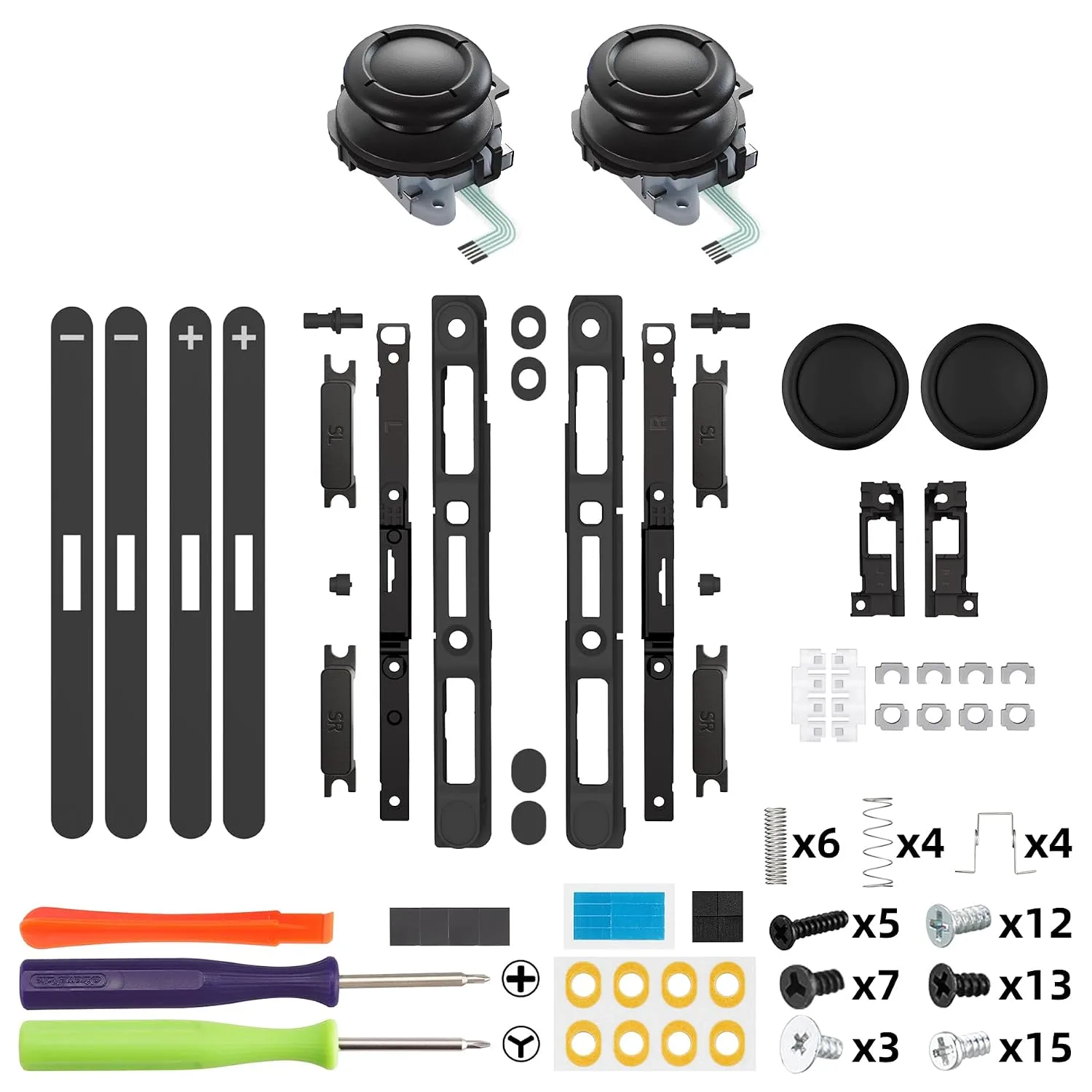 eXtremeRate Replacement 3D Joystick & Thumb Grips & Side Rail Shell Buttons for Nintendo Switch 2 JoyCon, Console Rail Stickers Controller Left Right Analog Stick Thumbsticks Caps for Switch 2 - Black