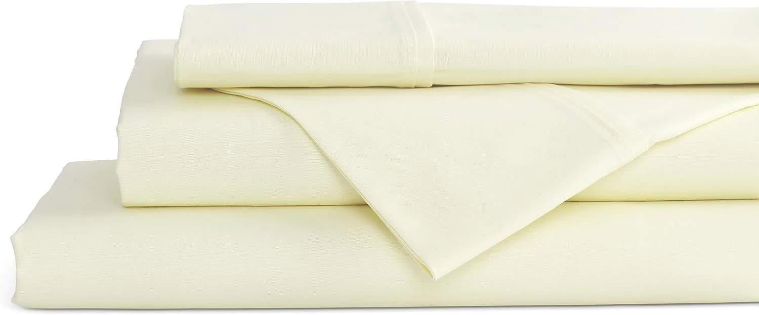 Linen Home 100% Cotton Percale King Sheets, 4 Pc Cooling Set - Cream