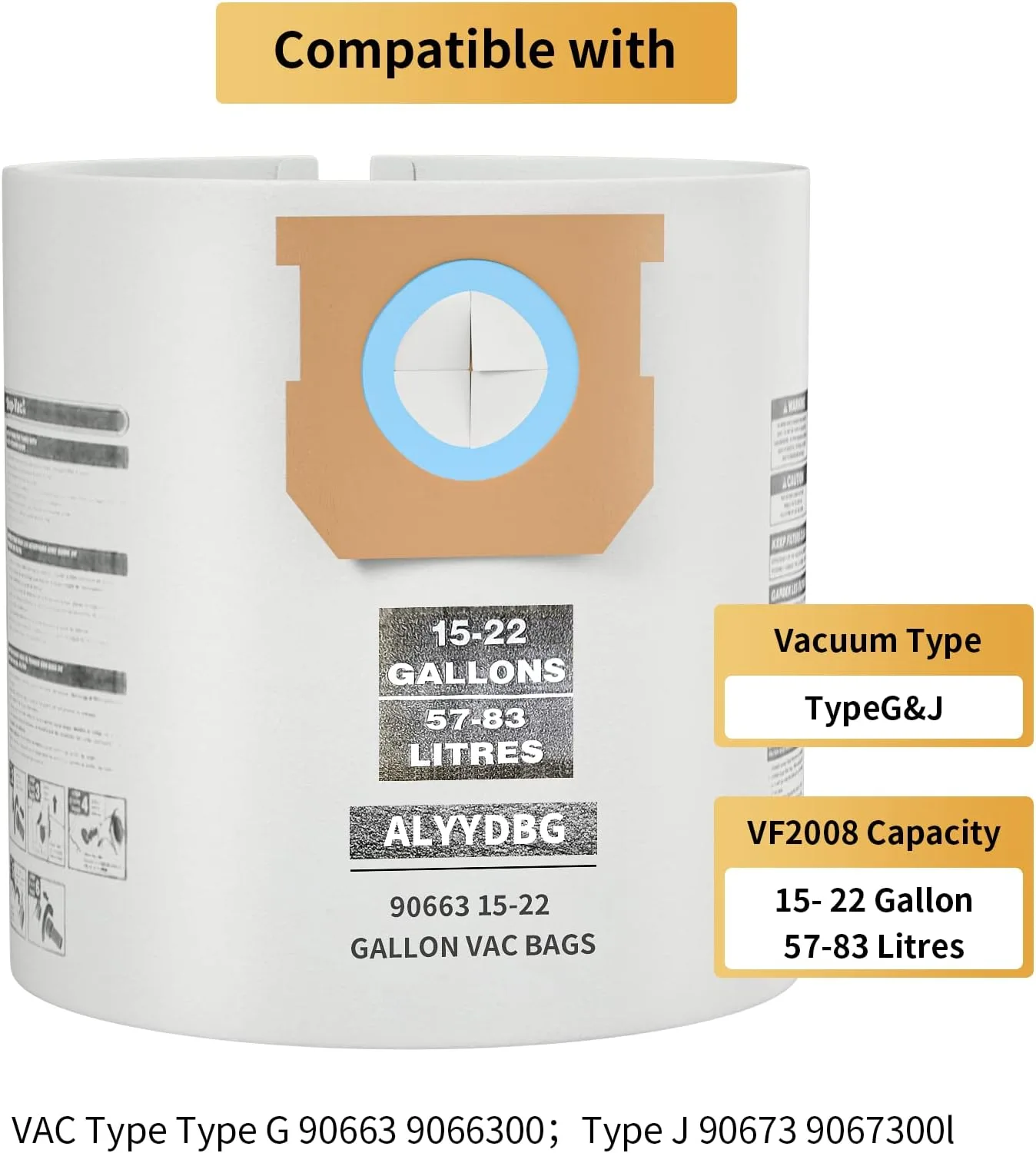 5 Pack ALYYDBG Shop Vac Bags 15-22 Gallon Type G/J 90663 90673