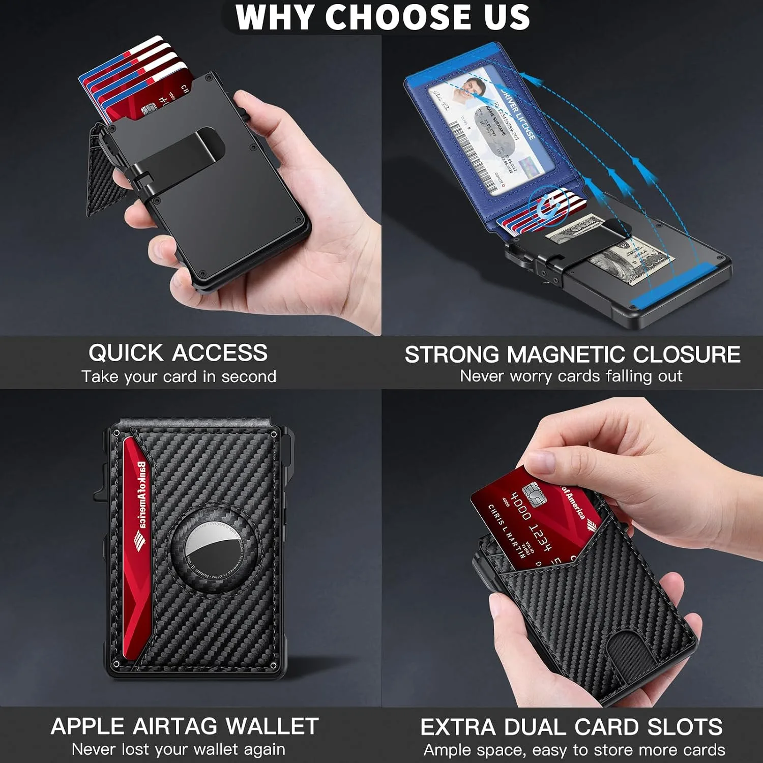 Airtag Wallet for Men Smart Wallet for Air Tag RFID Blocking Minimalist