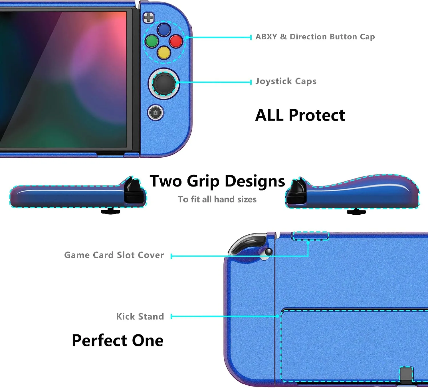 PlayVital AlterGrips Protective Slim Case for Nintendo Switch OLED, Ergonomic Grip Cover for Joycon, Dockable Hard Shell for Switch OLED w/Thumb Grip Caps & Button Caps