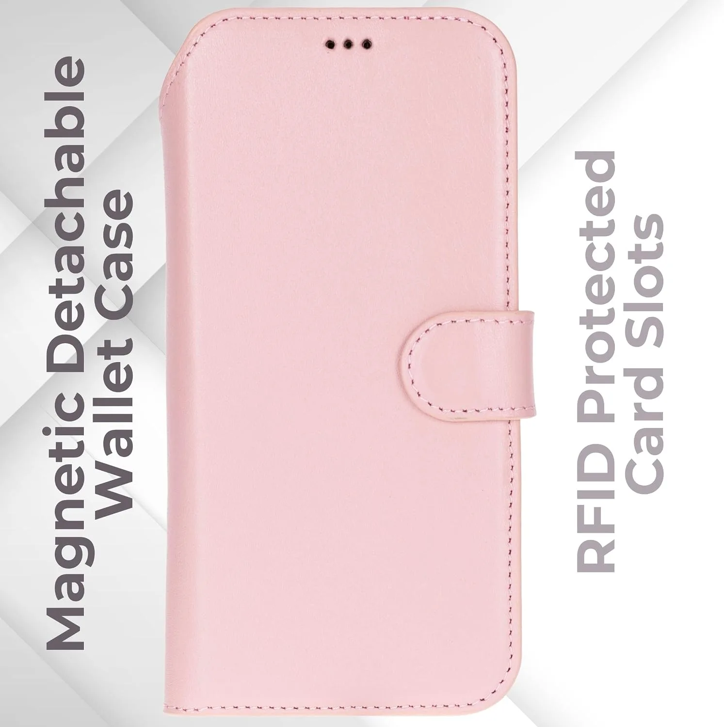 VENOULT Wallet Case for iPhone, Full Grain Genuine Turkish Leather, Magnetic Detachable, RFID 4 Card Slots, Business Style, Compatible with MagSafe (Sweet Pink, iPhone 17 Pro)