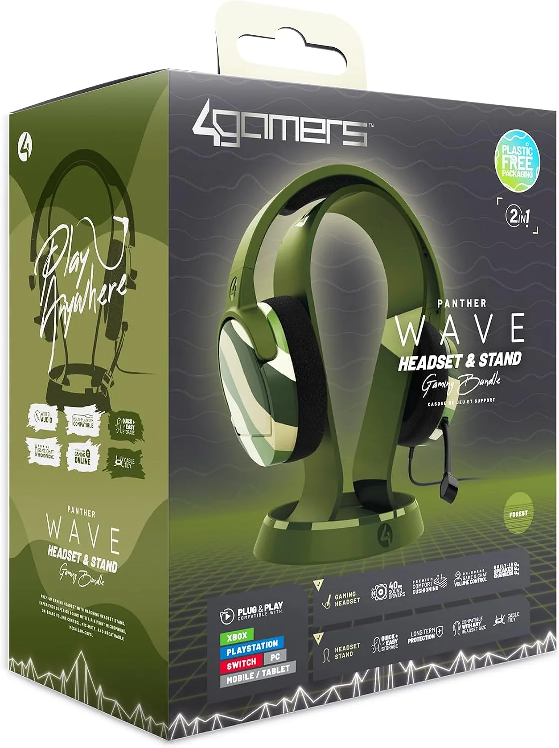 4Gamers Panther Wave Forest Gaming Headset & Stand, Multi-Format Compatible