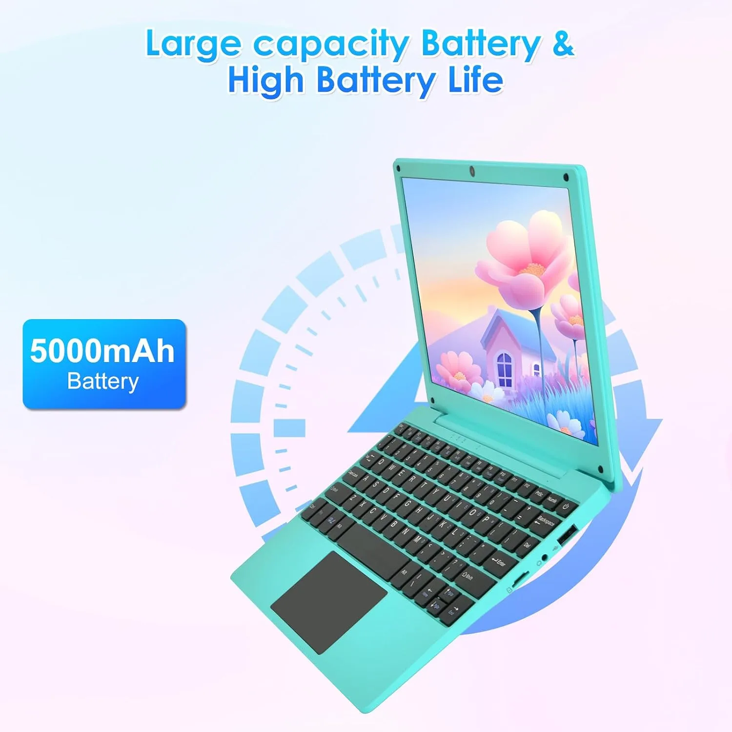 10.1 Inch Mini Netbook, Quad-Core Processor Laptop Computer, 2GB Memory 64GB Storage Android 12 Portable Notebook Built-in Webcam, WiFi & Bluetooth Keyboard & Mouse for Home Schooling & Office Work