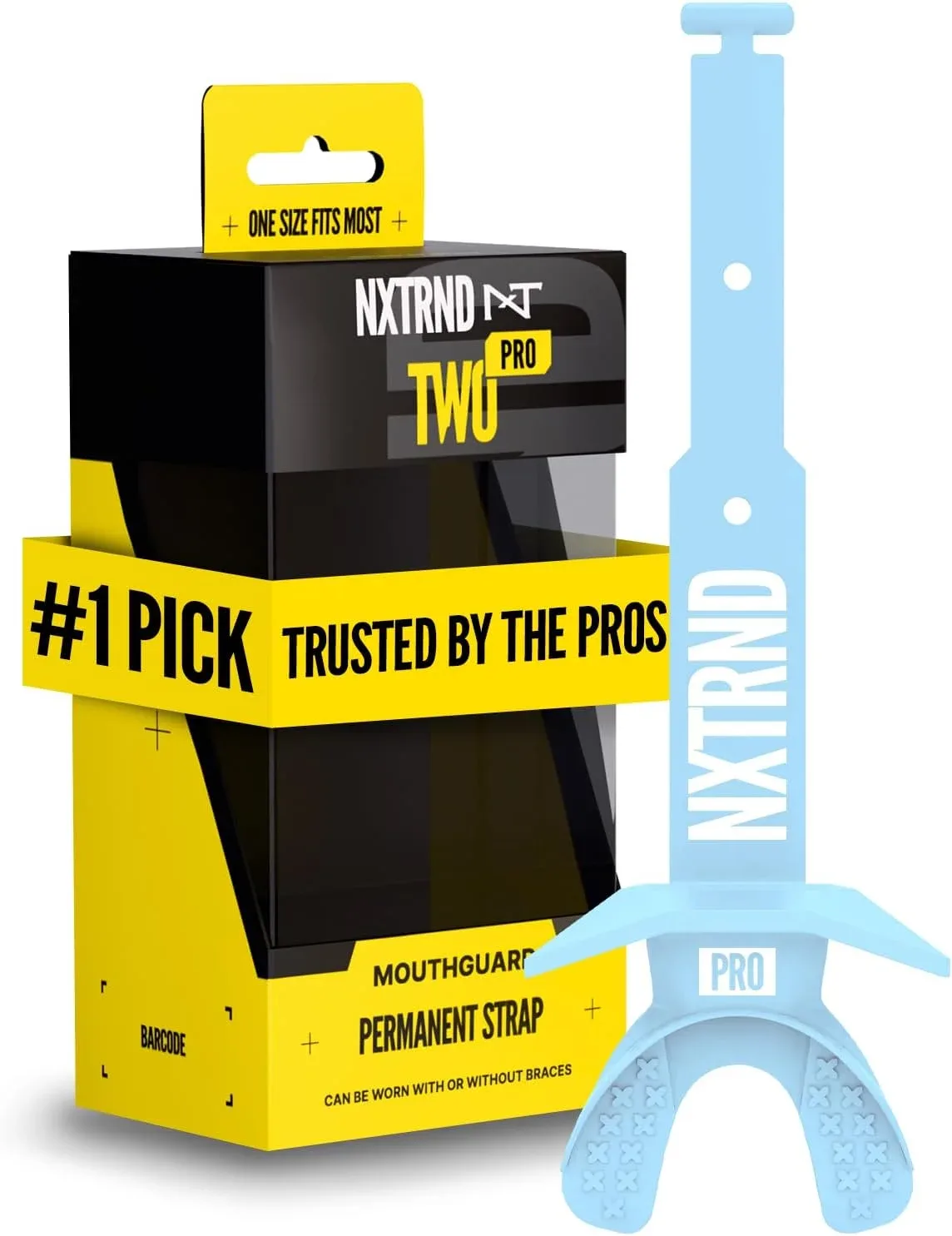 Nxtrnd Two Pro Football Mouth Guard, Permanent Strap, Fits Adult & Youth (Columbia Blue)