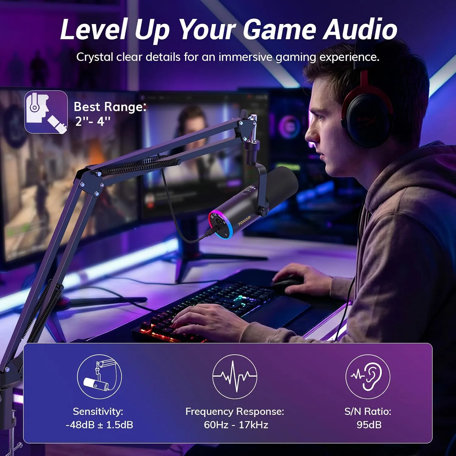 TONOR Dynamic Gaming Microphone XLR/USB Mic with AI Noise Cancellation