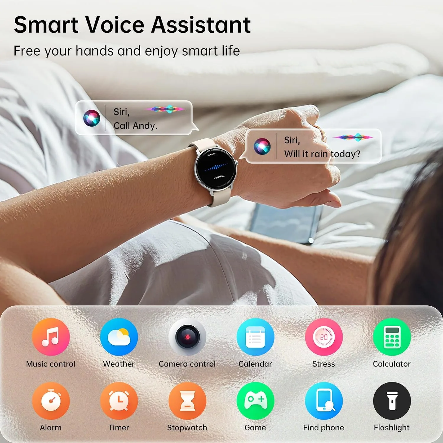 Smart Watch for Women, 1.27" AMOLED Screen Smartwatch with Answer/Make Call for iPhone/Android/Samsung, Fitness Tracker with 120+ Sport Modes, Heart Rate/Sleep/Health Monitor, IP68 Waterproof, 2 Bands