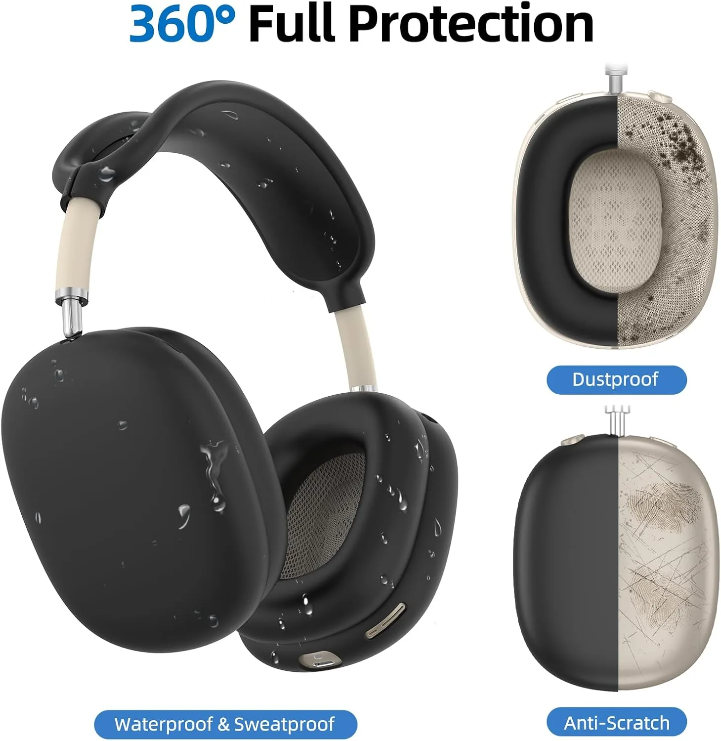 4 in 1 Silicone Case Cover for AirPods Max 2/ AirPods Max Headphones, Black