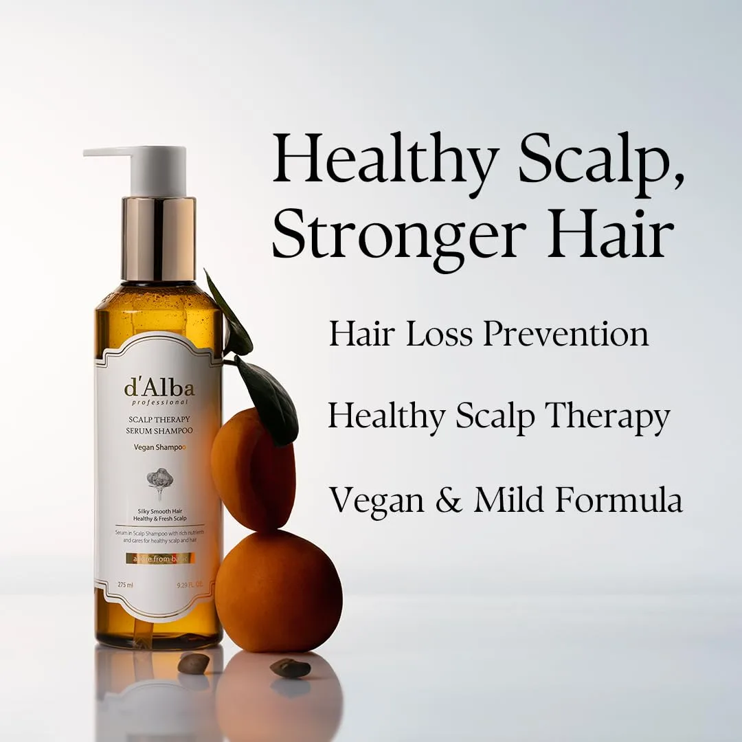 d'alba Piedmont Professional Repairing Scalp Therapy Serum Shampoo 275ml, Mild and Vegan Formula, Gentle Hair and Scap Treatment