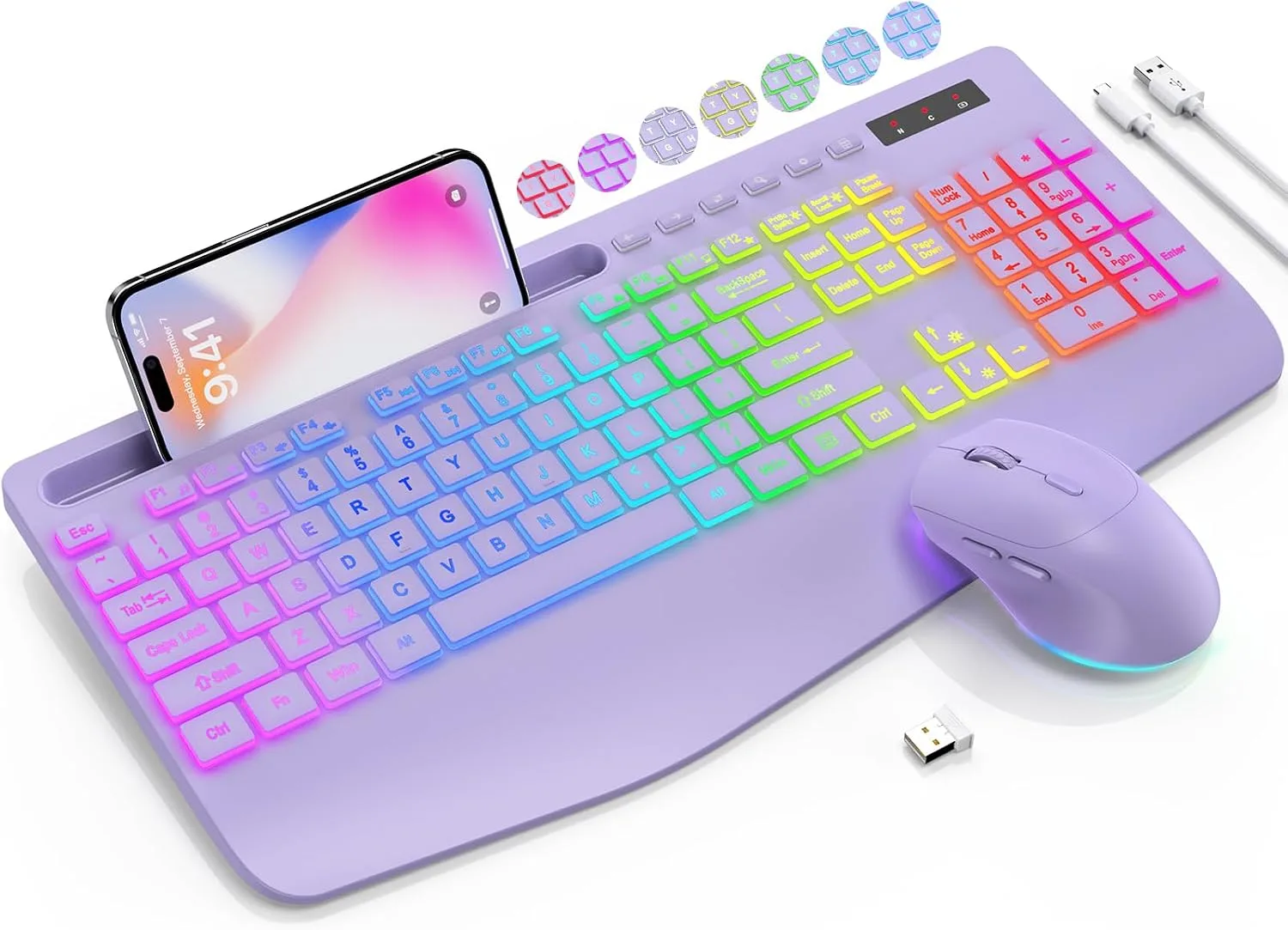 SABLUTE Wireless Keyboard and Mouse Combo, 9 Backlit Effects, RGB, 2.4GHz