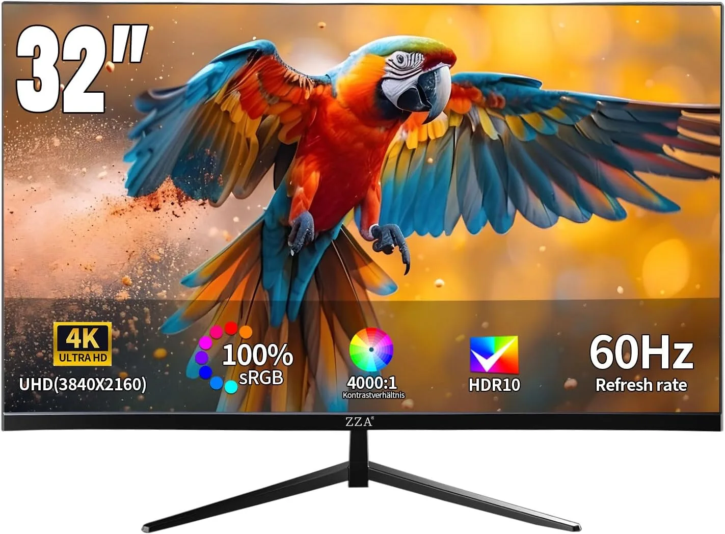 ZZA 32" 4K Gaming Monitor - UHD（3840 * 2160） 60Hz Computer Monitor, Immersive Gaming Experience with Refresh Rate, VA Panel, Adptsync Premium | HDR10 | 100% sRGB | 3840x2160