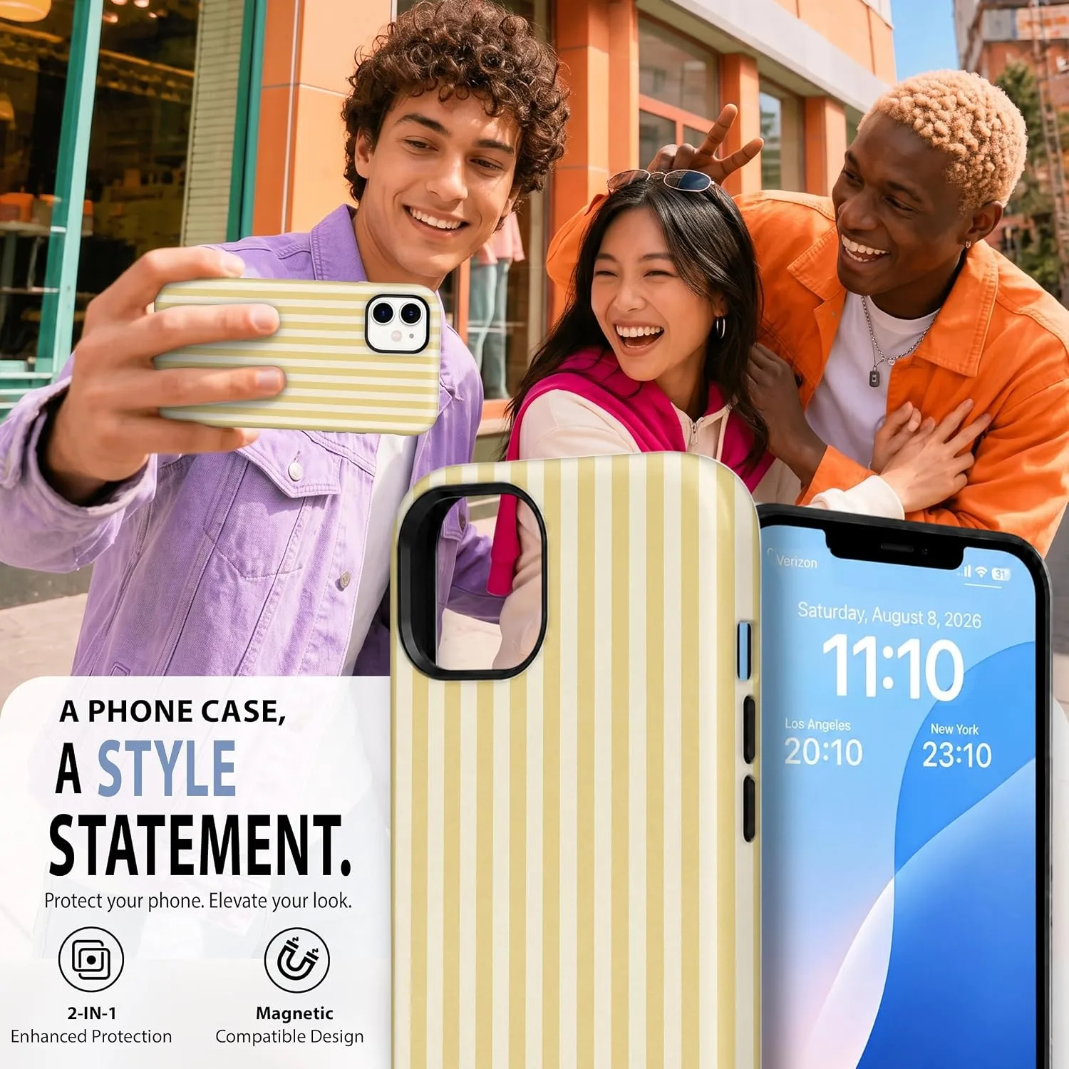 Magnetic for iPhone 11 Phone Case, Cute Butter Yellow Striped