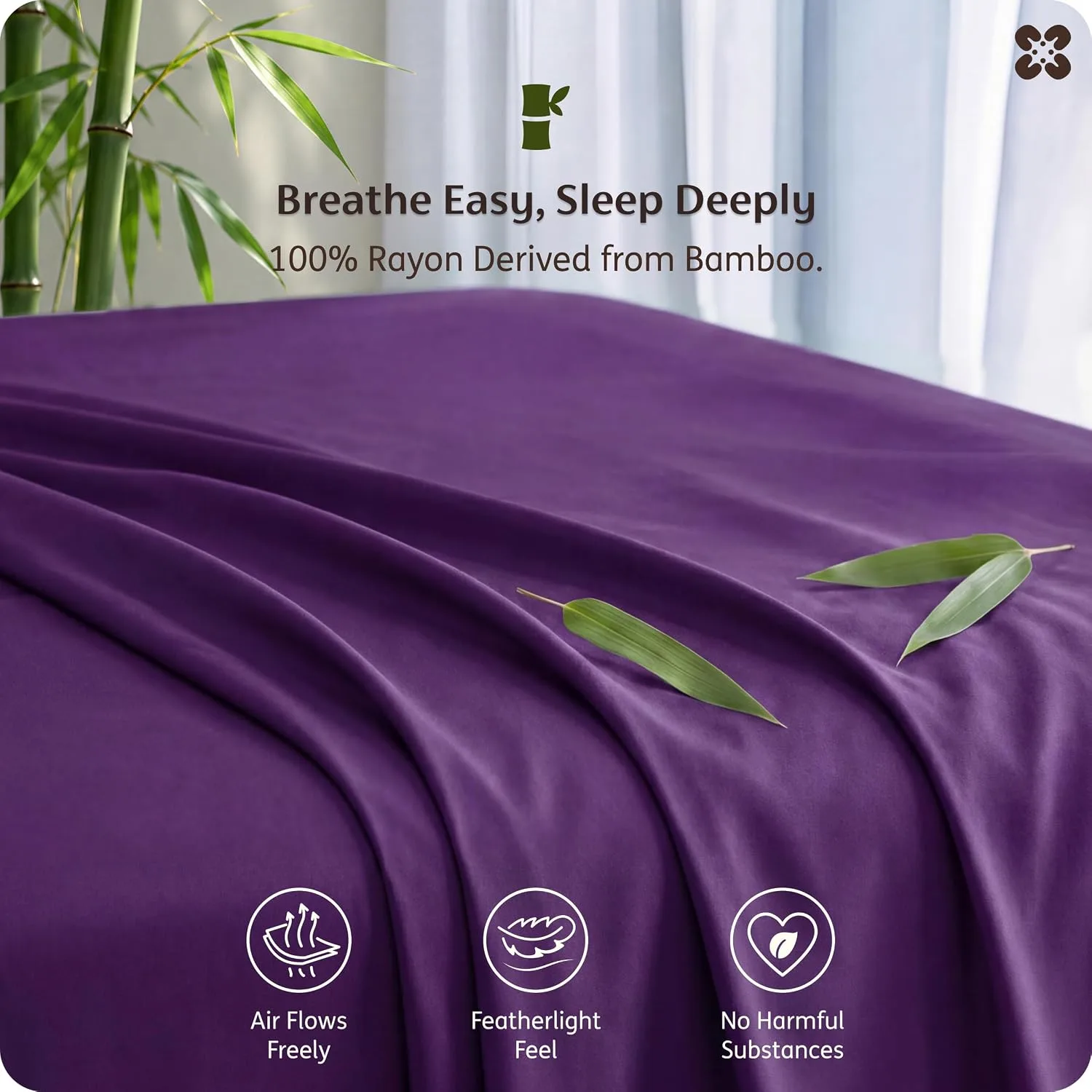 Bedsure PureWoven 100% Rayon Derived from Bamboo, Full Size Sheets, 4 PCS