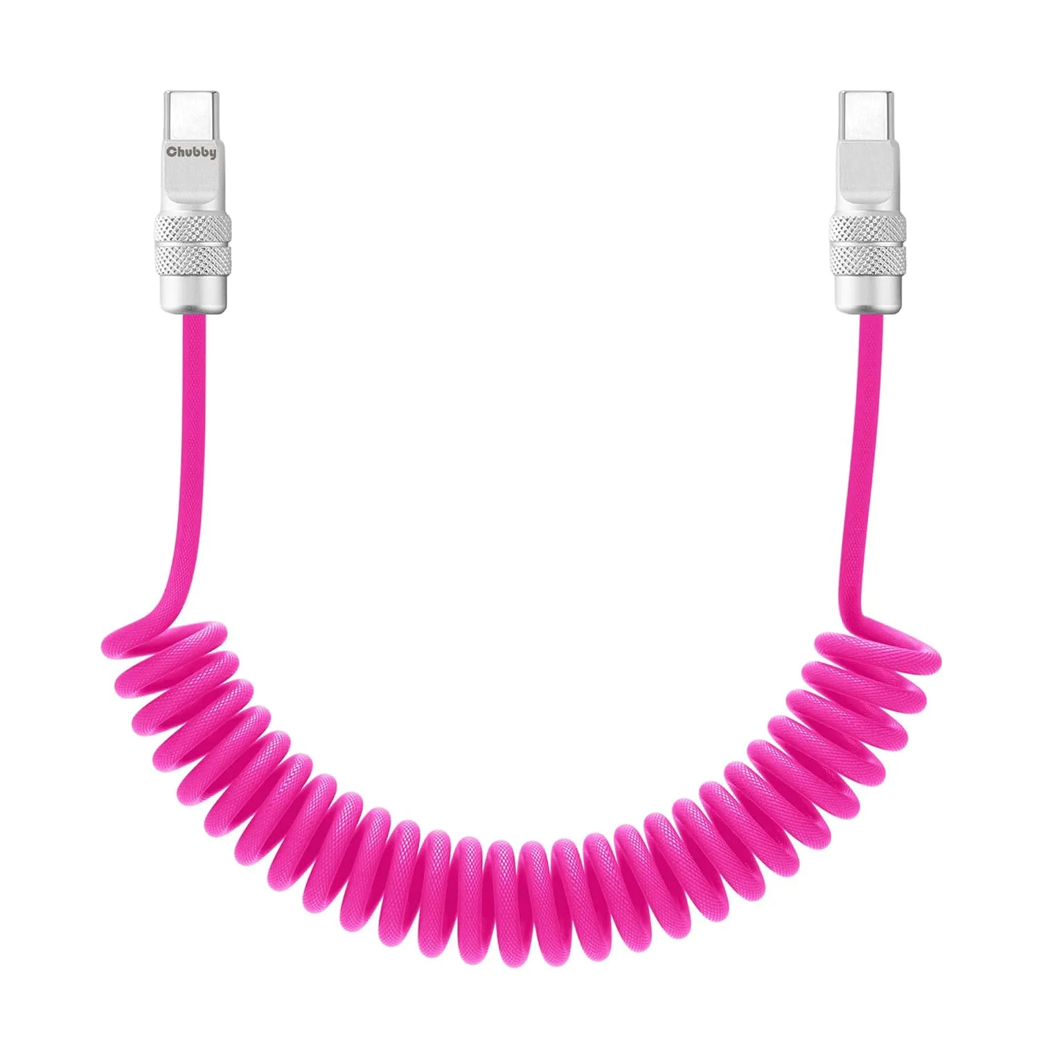 chubbycable USB C to C 240W Braided Coiled Charging Cable, Pink, 6FT