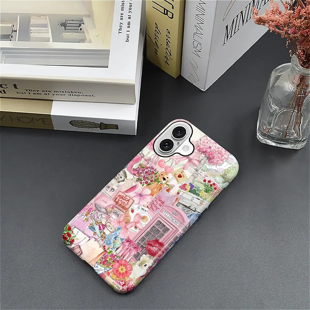 DAIZAG Case for iPhone 16 Plus,Mixed 2 Layer Design Shockproof Soft TPU Ddouble Protection Phone Case for iPhone 16 Plus-Cute Pink Animal Garden Collage