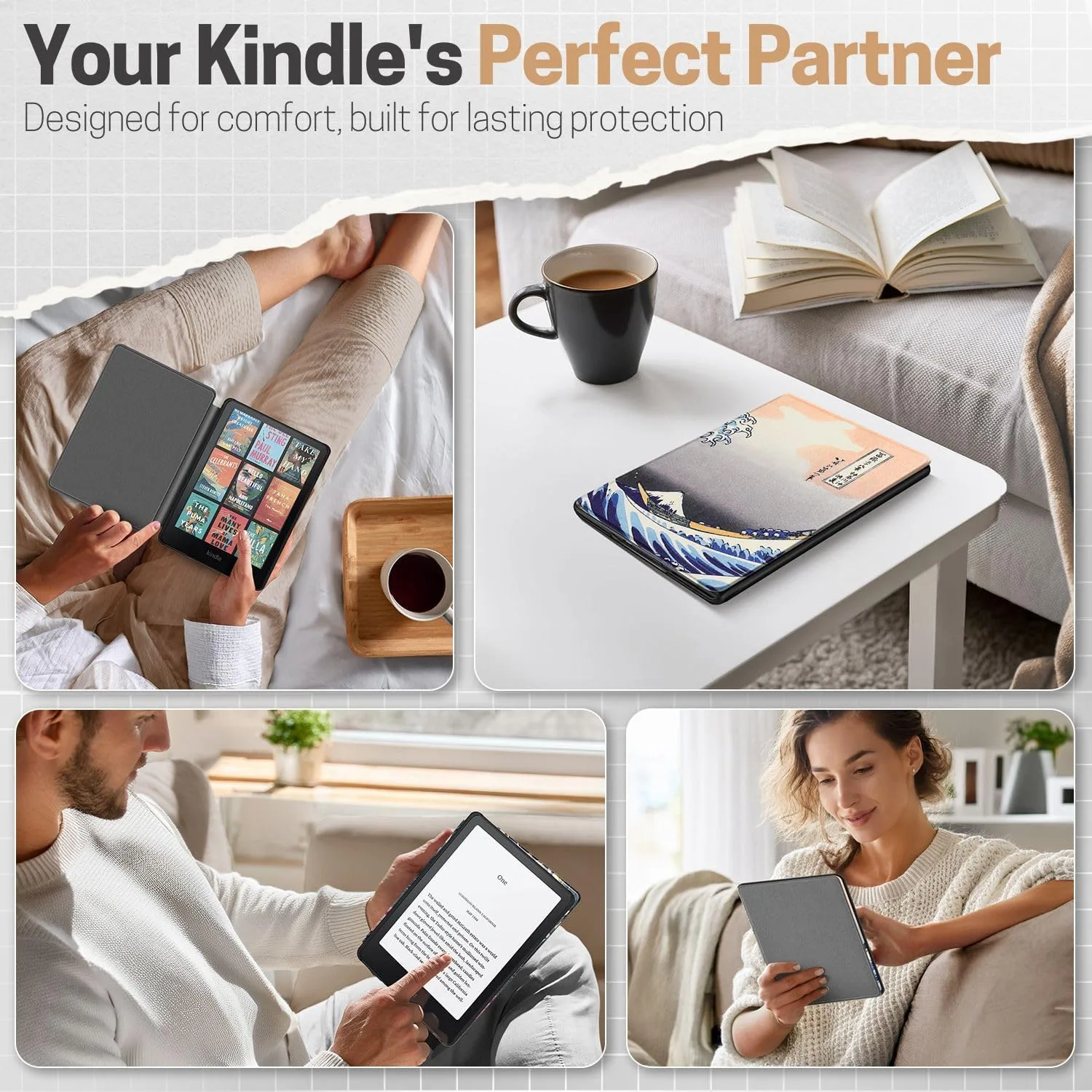 TNP Kindle Paperwhite 12th Gen Case, Colorsoft 7-Inch Cover, Great Wave