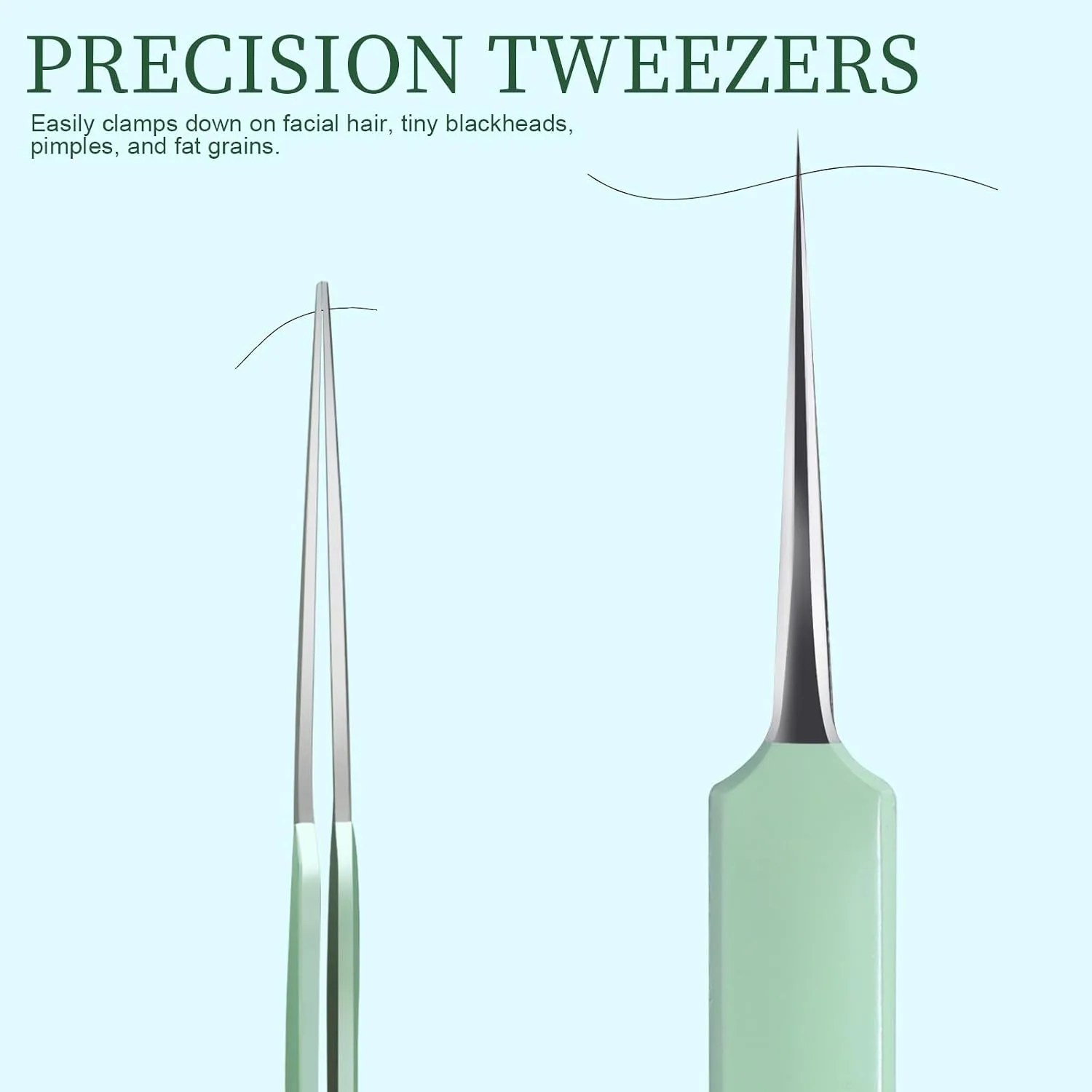 Teenitor 7 Pcs Surgical Grade Blackhead Remover Tools and Pimple Popper Tool Kit, Ingrown Hair Tweezers, Blackhead Tweezers, Precision Tweezers, Pimple Extractor, Light Green
