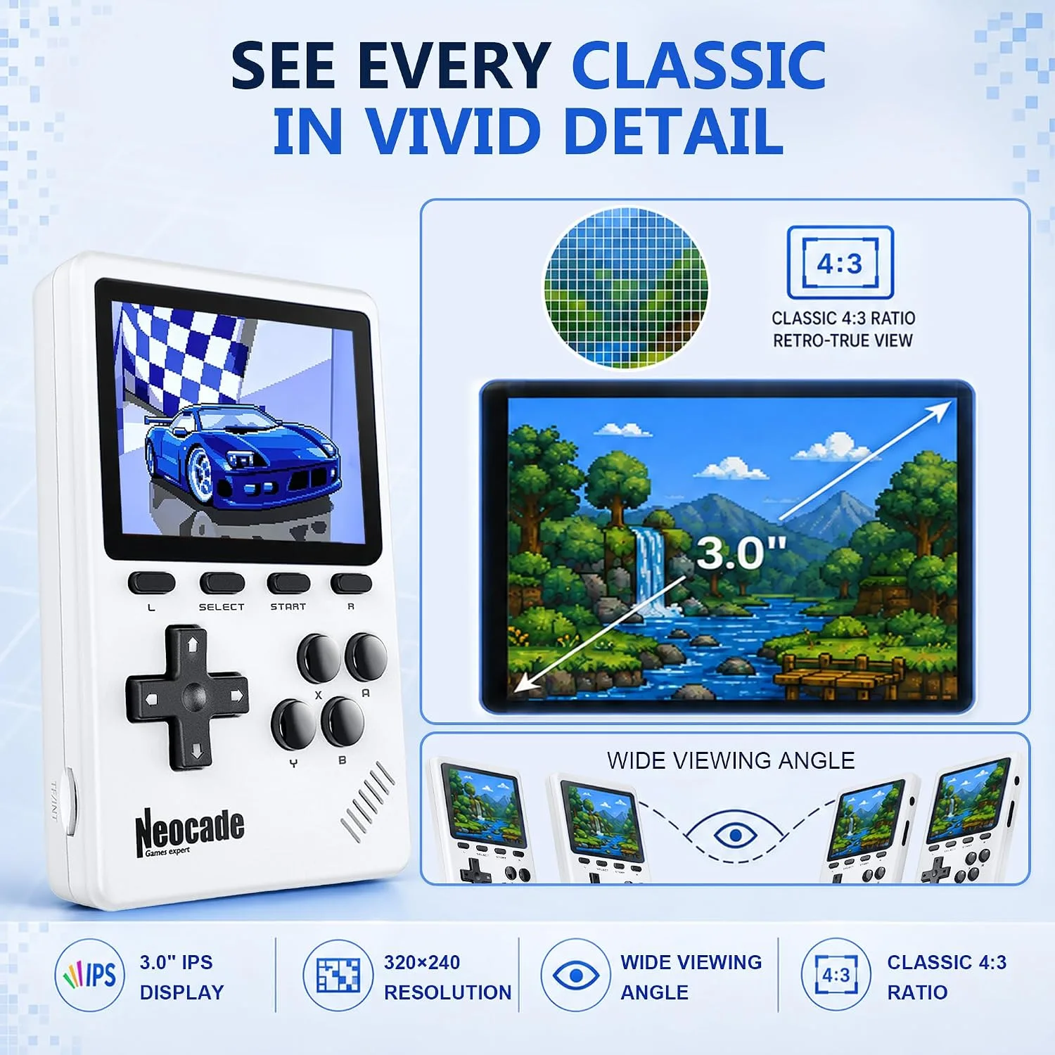 Retro Handheld Game Console for Adults, 3” IPS Screen, 40 Built-in Games