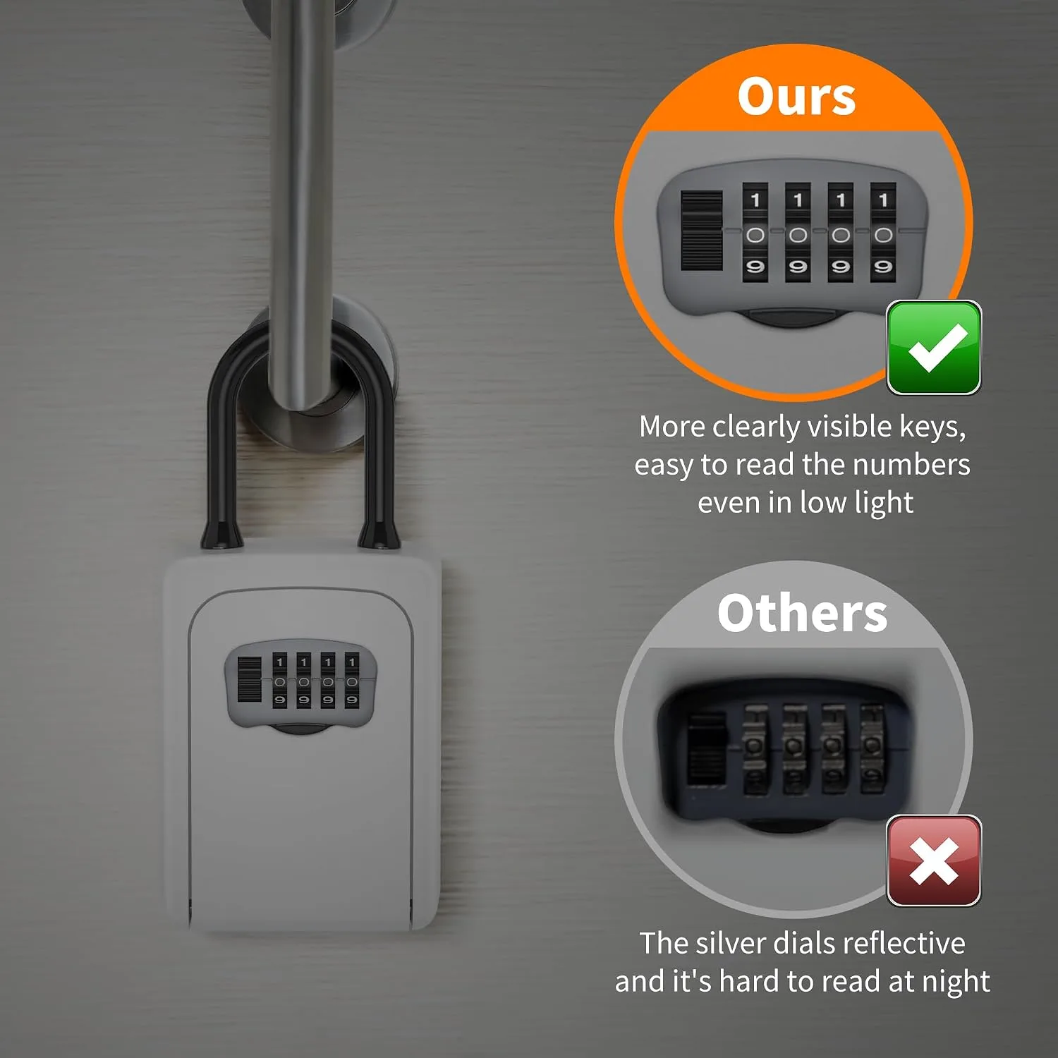 Portable Key Lock Box, Upgrade Clearly Visible Numbers, Lock Box Wall Mounted for House Key, 5 Key Capacity, Weatherproof Resettable Code (White, 1)