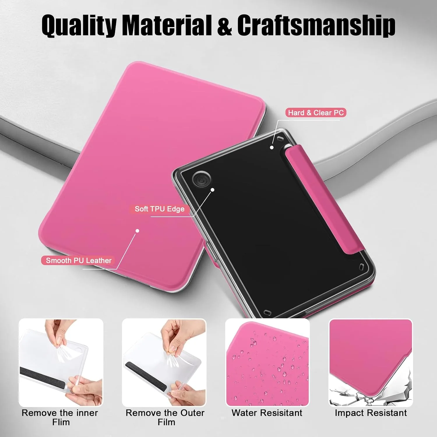E NET-CASE Detachable Magnetic Case for 6" Kobo Clara Colour (2024) /Clara BW(2024) /2E(2022) eReader,Ultra Clear Back丨Easy to Detach & Attach丨Auto Sleep/Wake (Raspberry)