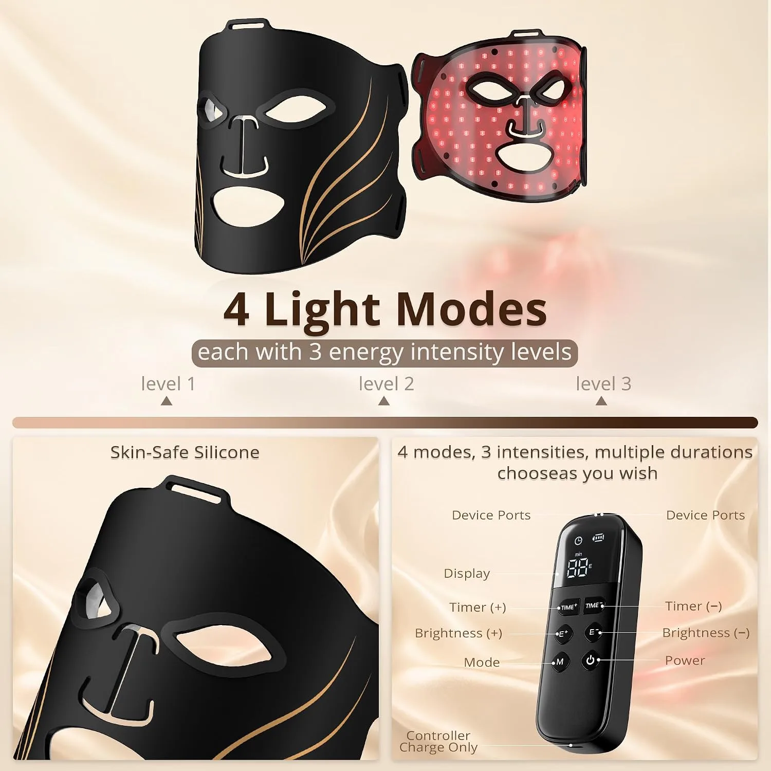 Red Light Therapy Mask for Face & Neck, 640 LEDs, 4 Modes