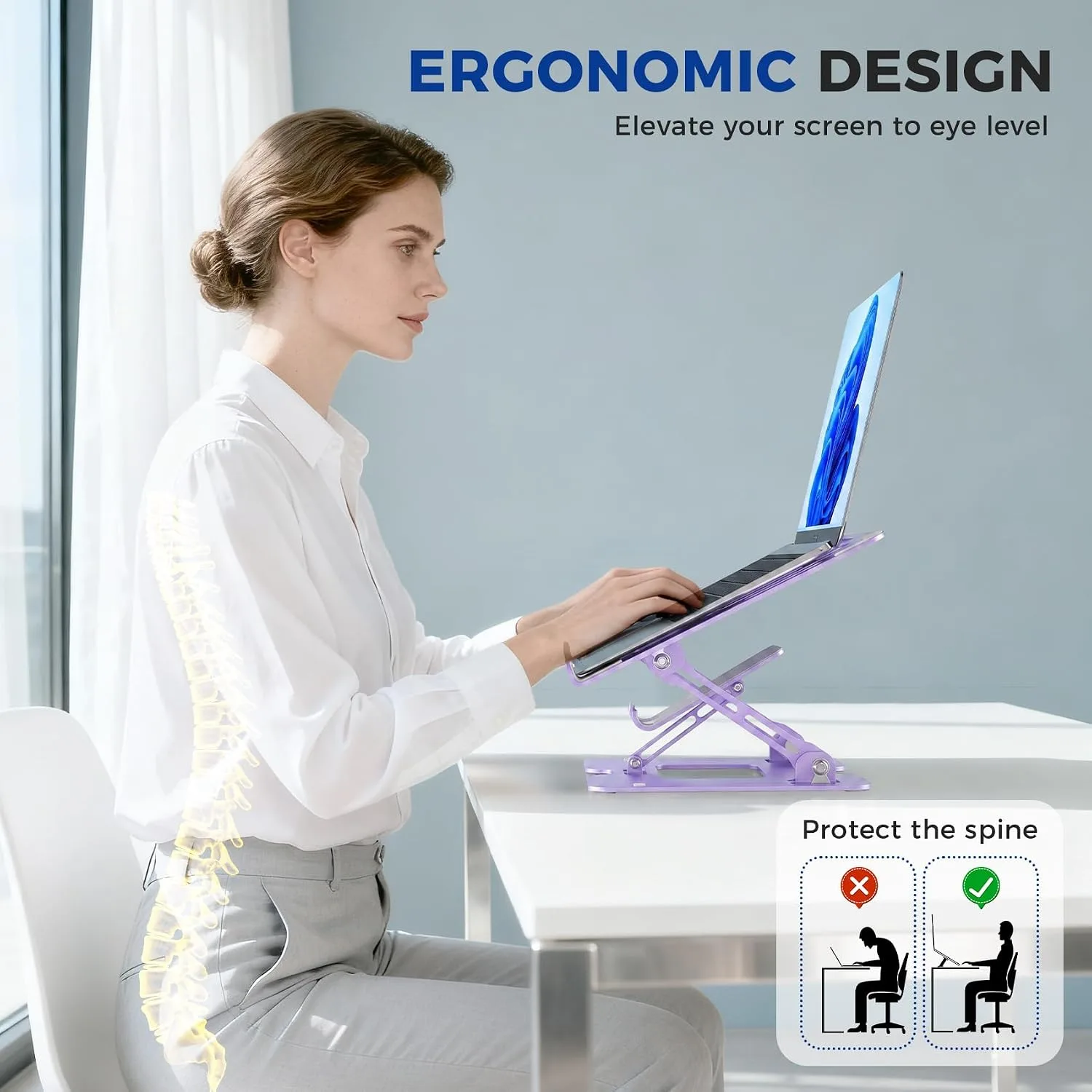Ergonomic 2-in-1 Purple Laptop Phone Stand for Desk, Adjustable Riser, Sturdy and Portable, Fits All Laptops and Phone (Purple)
