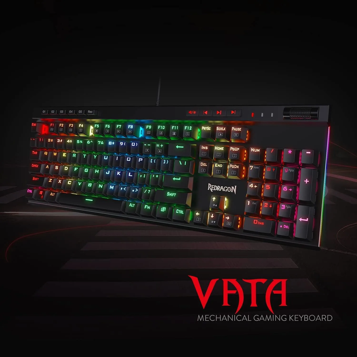 Redragon K580 Wired RGB Mechanical Gaming Keyboard, Macro Key & Media Wheel