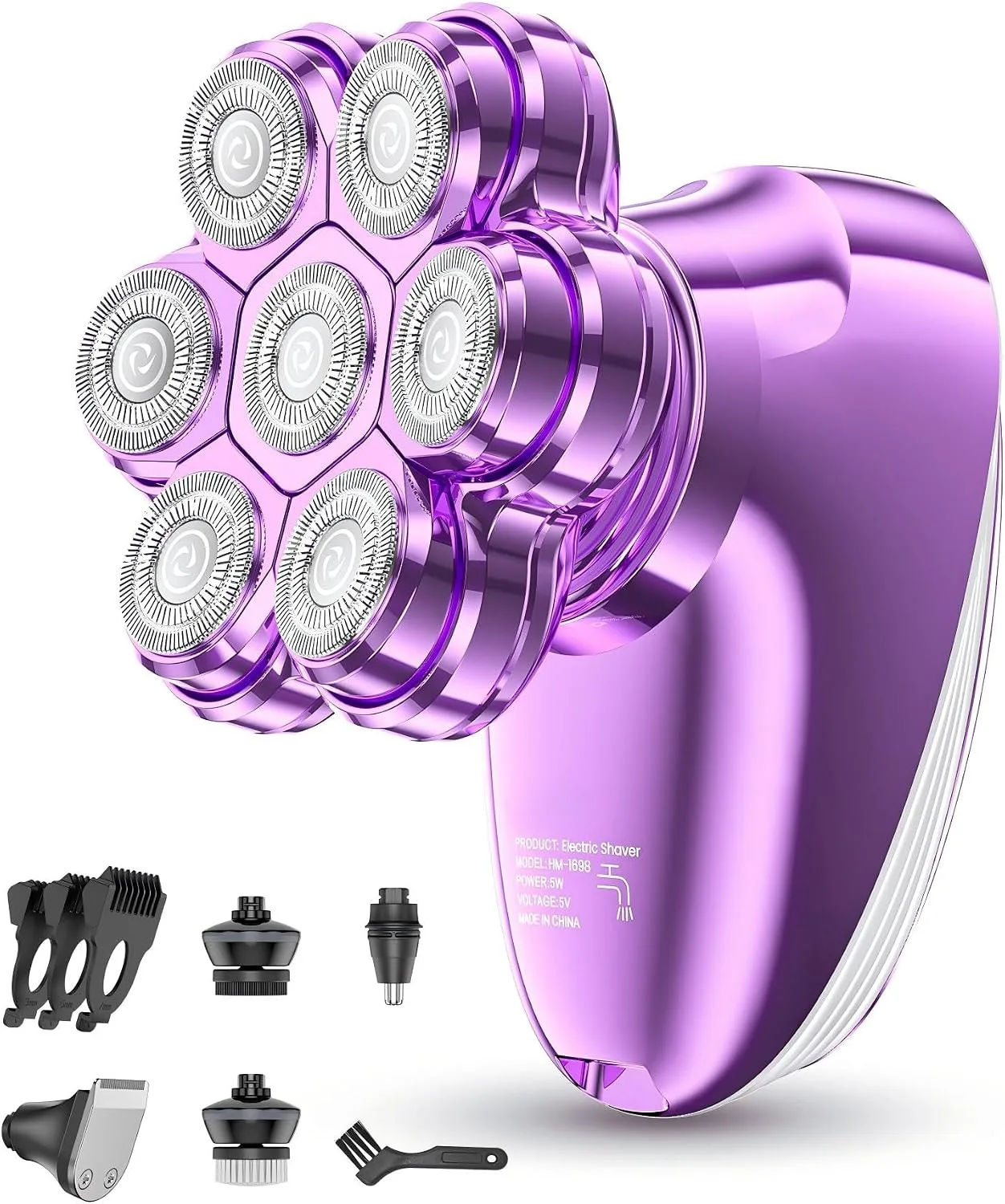 5-in-1 Electric Razors for Women, 7D Electric Shavers for Womens Full Body Legs, IPX7 Waterproof Wet Dry Travel Bikini Trimmers for Lady Face Bikini Arms Underarms (Deep Purple)