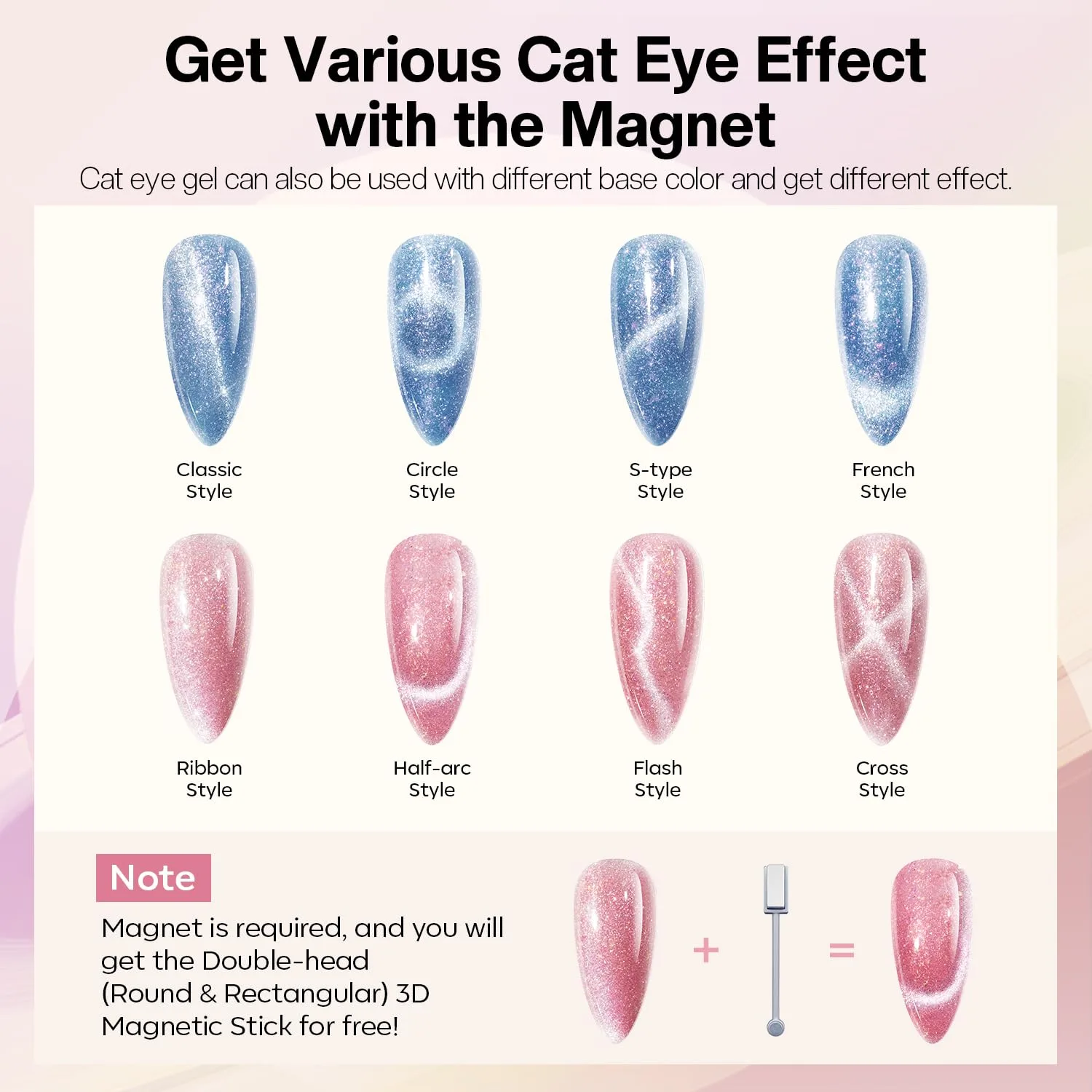 modelones Cat Eye Gel Nail Polish Set Glitter 6Colors Pastel Rainbow