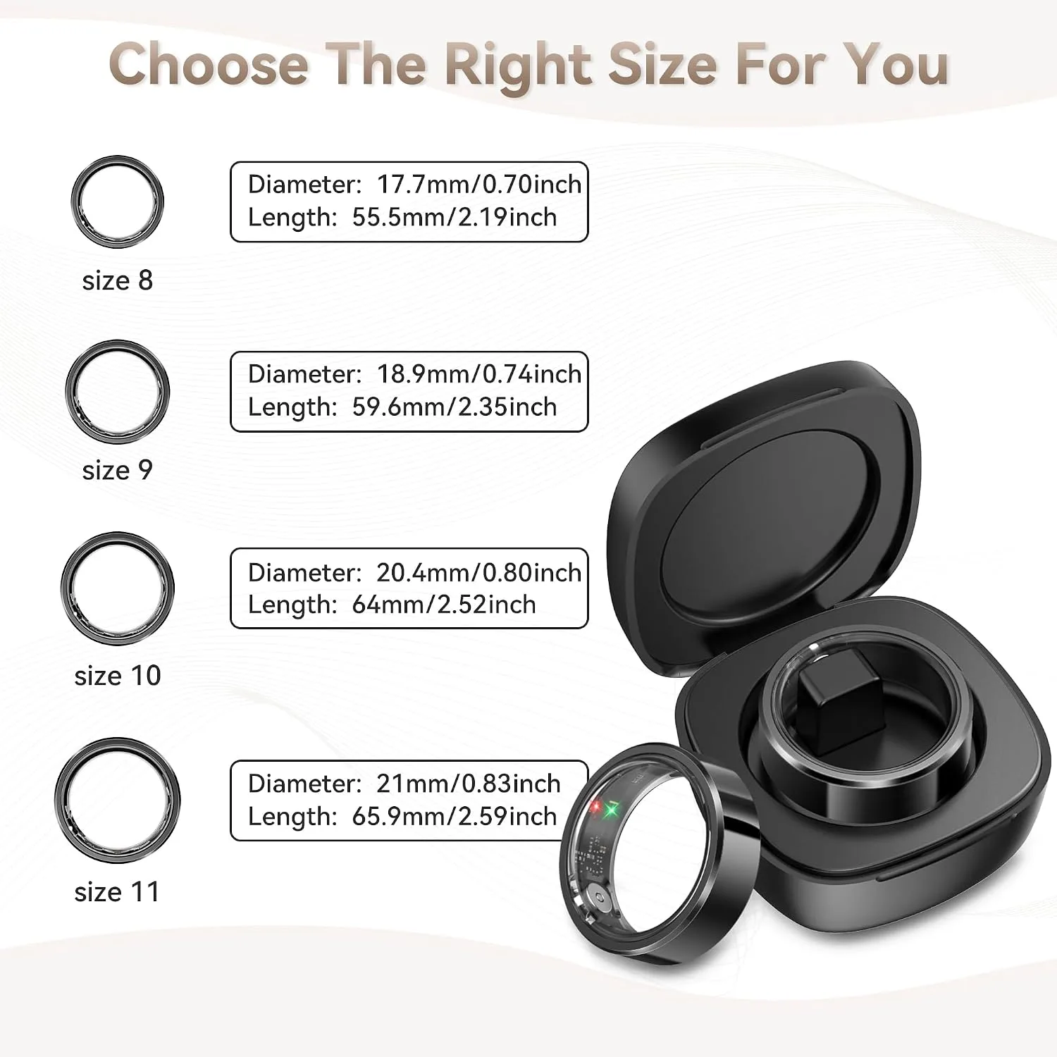 Smart Ring for Men, Fitness & Activity Tracker with Blood Pressure/Heart Rate Monitor, Sleep Tracker, Step Counter, IP68 Waterproof Ring for iOS & Android, Fast Charge, No Subscription (Black,Size9)