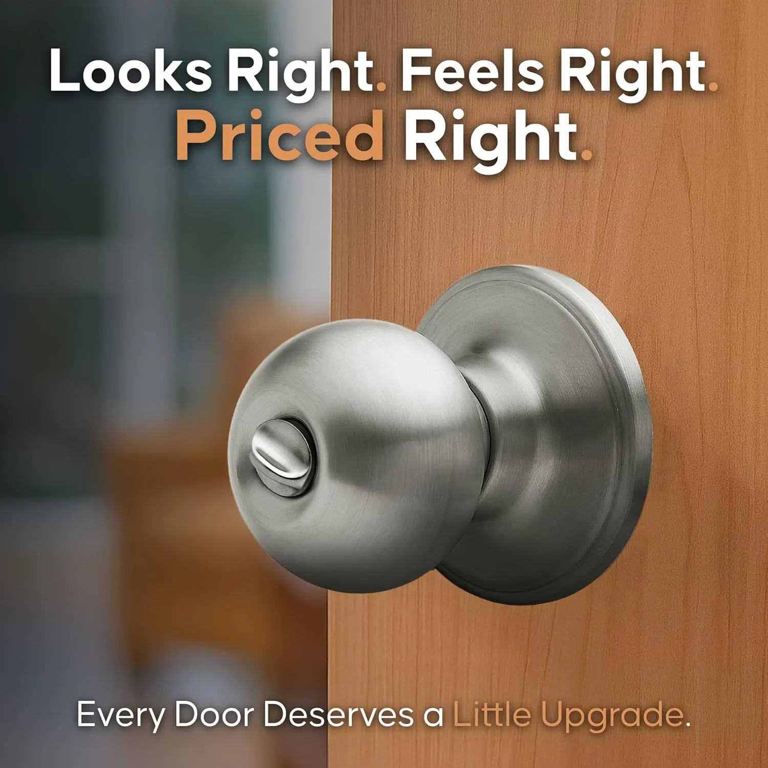 Copper Creek Privacy Interior Door Knob – ANSI Grade-3 Certified, Modern Heavy Duty Handle, Easy Install and Reversible for Bedroom, Bathroom & Closets – Satin Stainless (1 Pack)