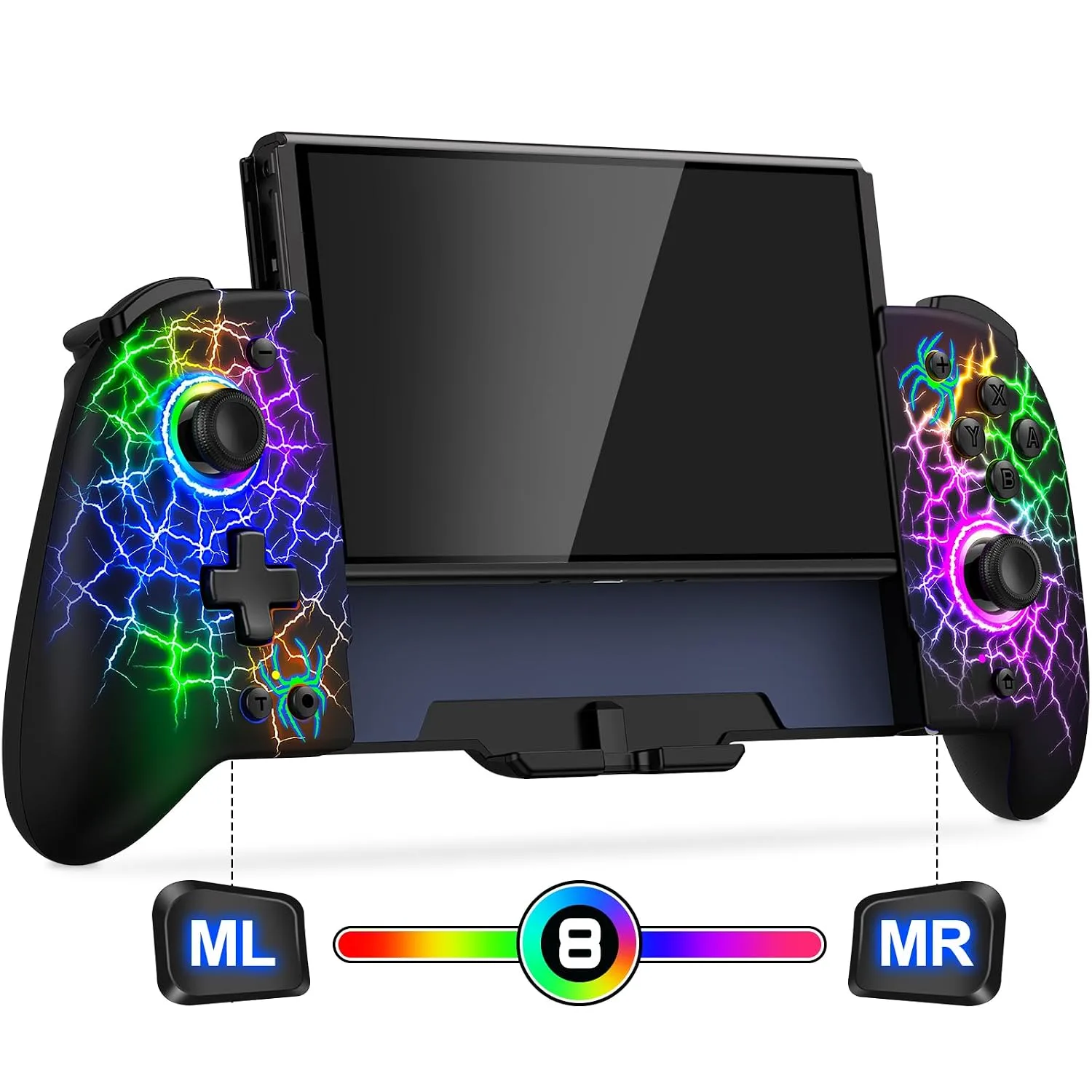 Gammeefy Switch Controller – Hall Effect Joysticks & Enhanced Grip – One Piece Switch Joypad Replacement Switch Pro Controller with 8-Color RGB Lighting, Turbo, Macros - Spider Silk, 6.2"/7"